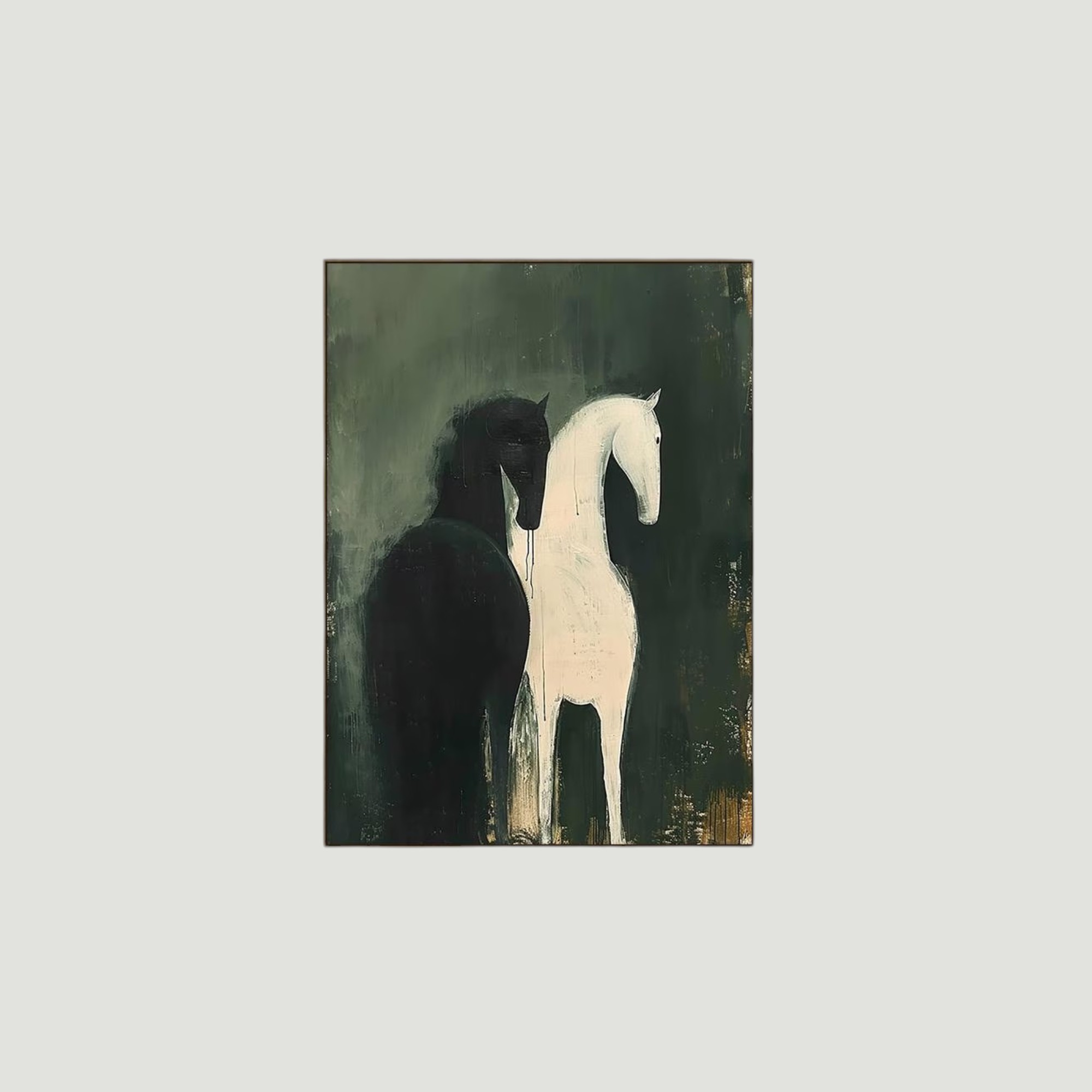 Abstract Black and White Horse Head Oil Painting - Modern Minimalist Animal Wall Art