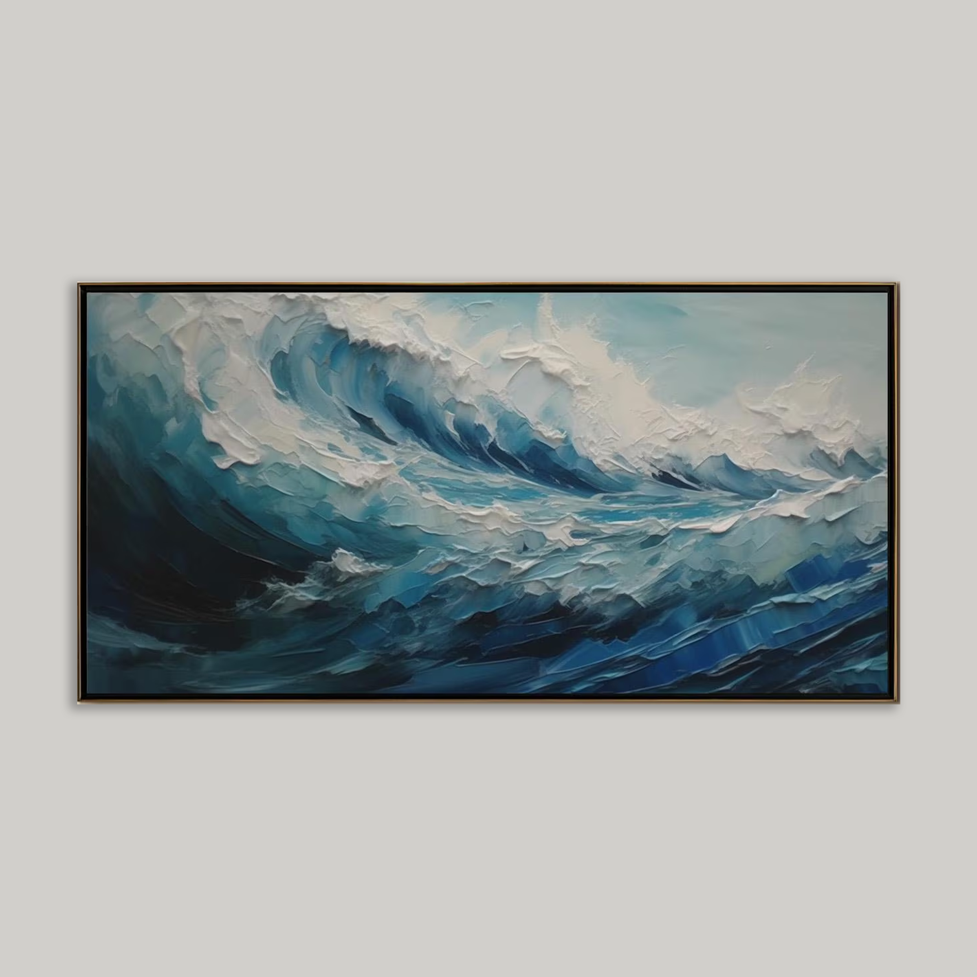 Textured Ocean Waves Oil Painting - Modern Coastal-Style Living Room Wall Decor