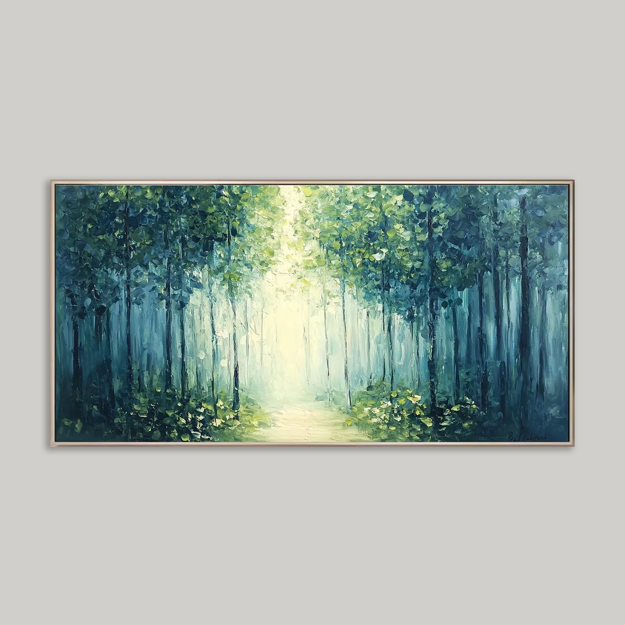 Green Forest Oil Painting - Large-Scale Abstract Tree Wall Art