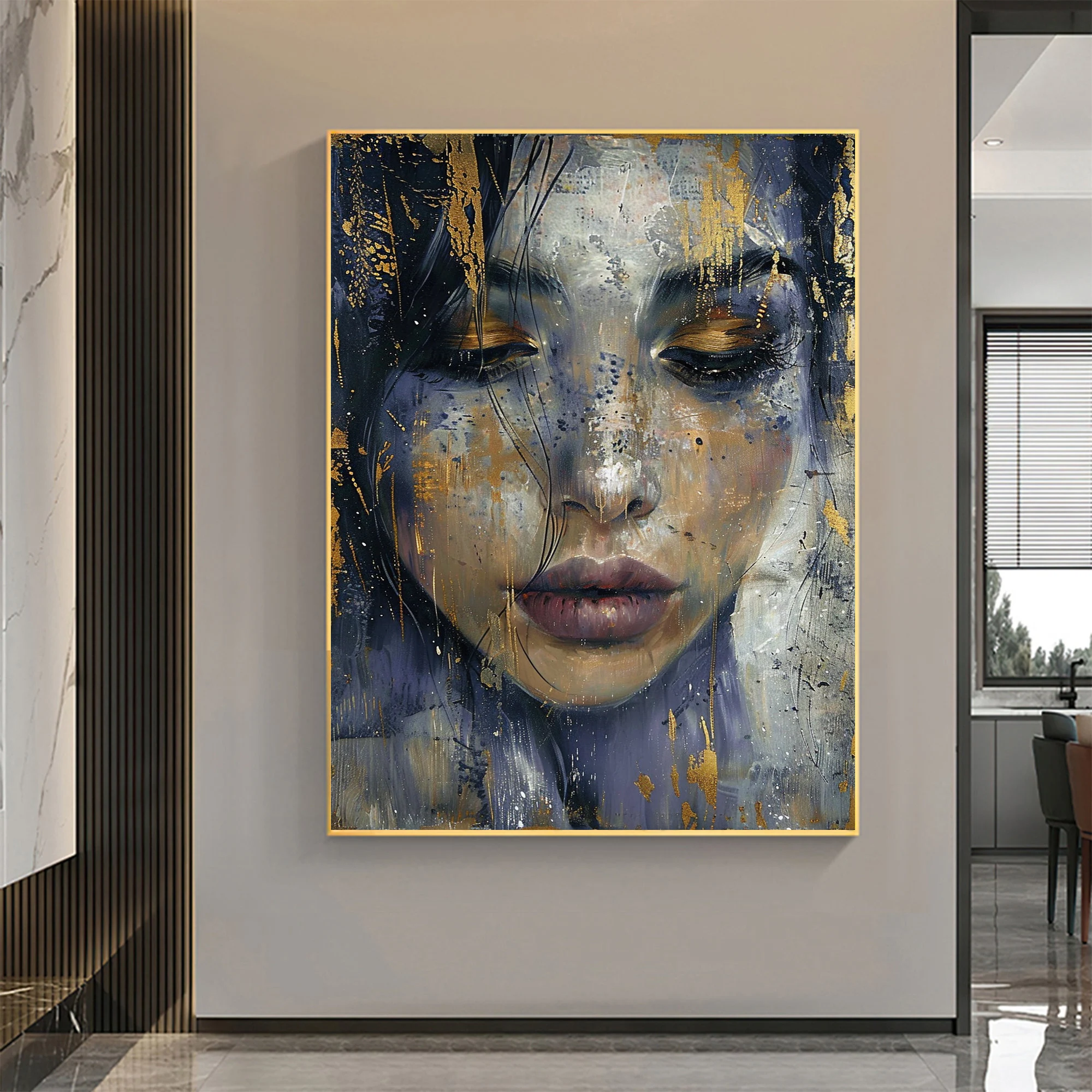 Original Oil Painting of a Beautiful Girl's Face - Large-Scale Abstract Portrait Wall Art
