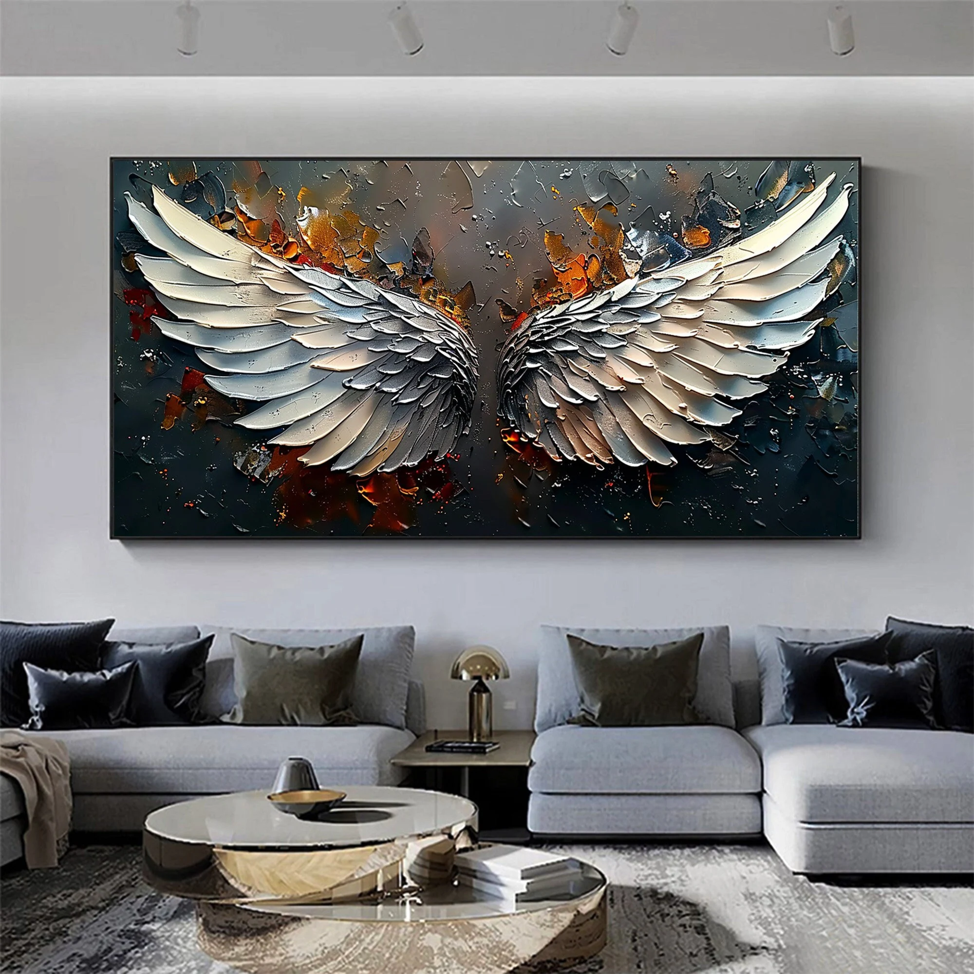 Abstract Angel Wings Oil Painting - Bohemian-Style Wall Decor
