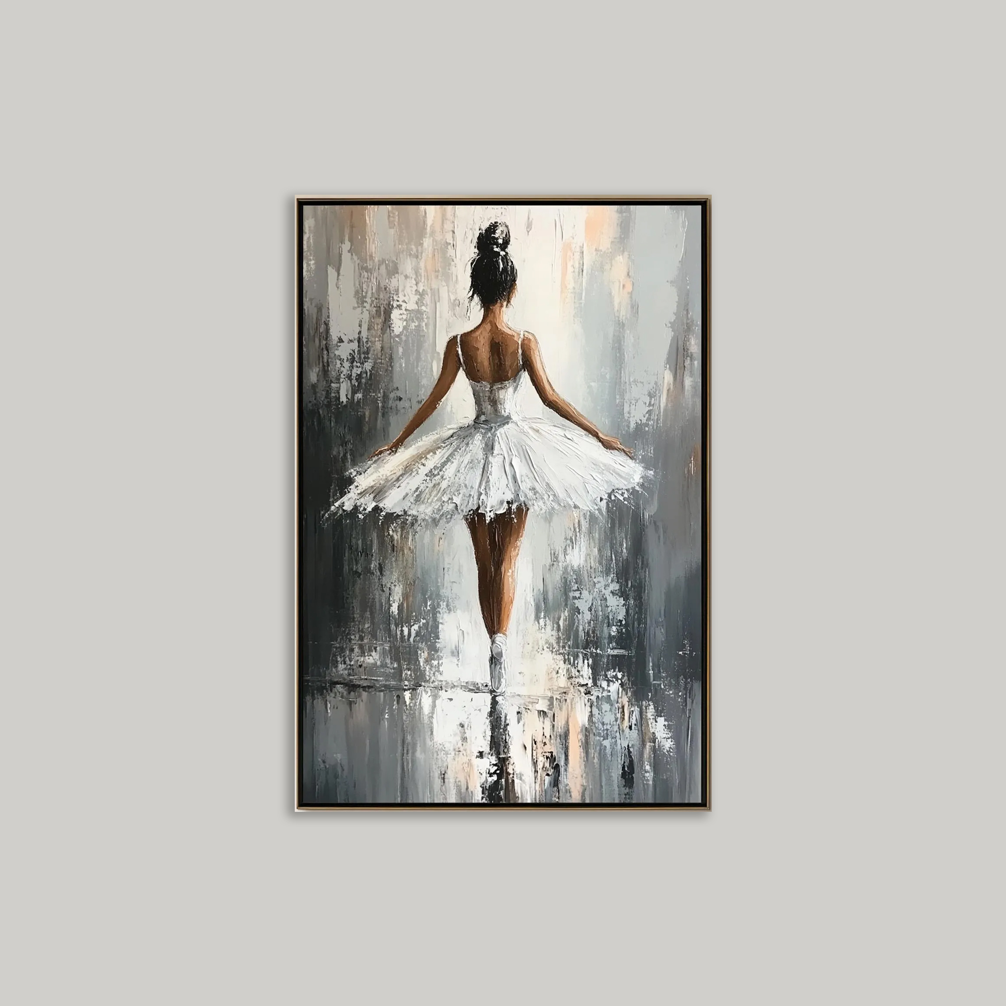 Abstract and Elegant Ballet Dancer Oil Painting - Original White Textured Dancer Wall Art