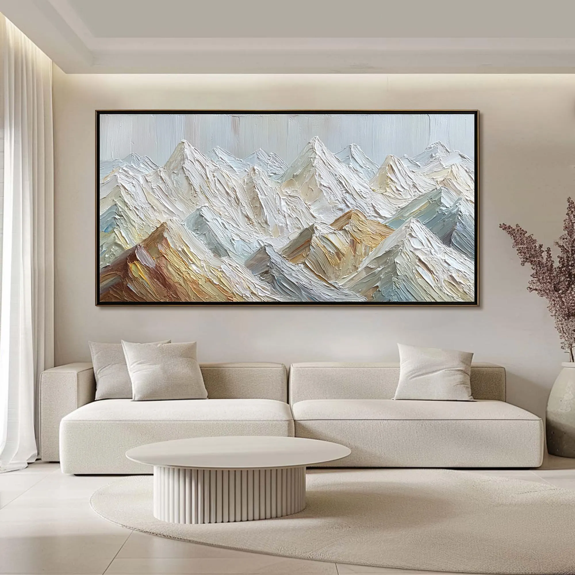 Neutral-Toned Abstract Mountainscape: Large-Scale Impasto Textured Wall Art