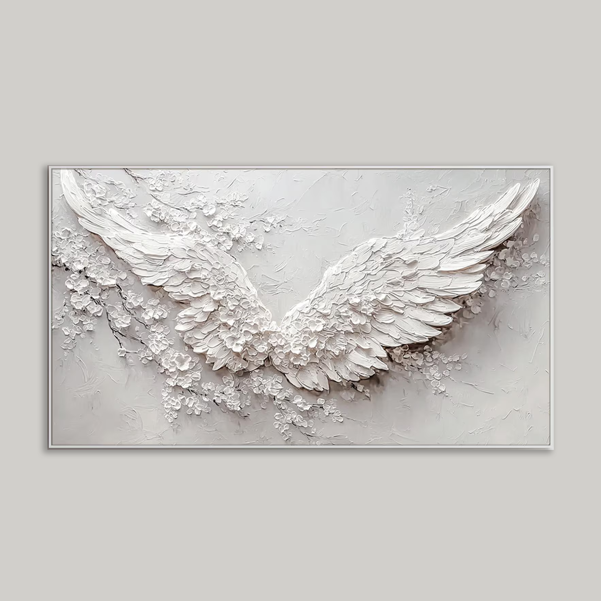 Angel Wings Textured Wall Art - White Floral Abstract Wall Decor