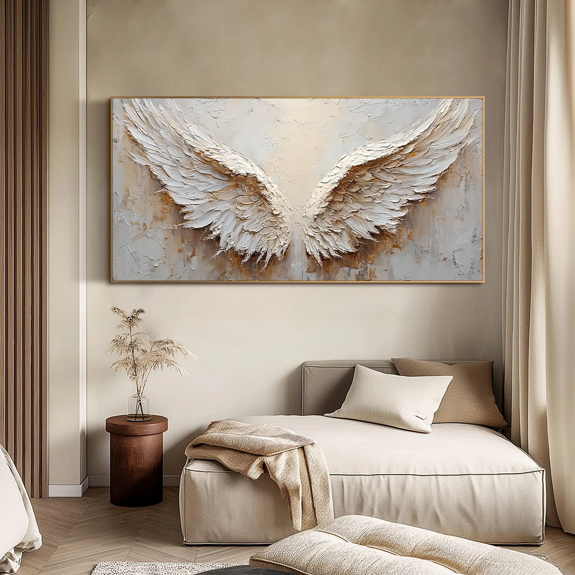 Abstract Angel Wings and Feathers Oil Painting - Hand-Painted Impasto Wall Art
