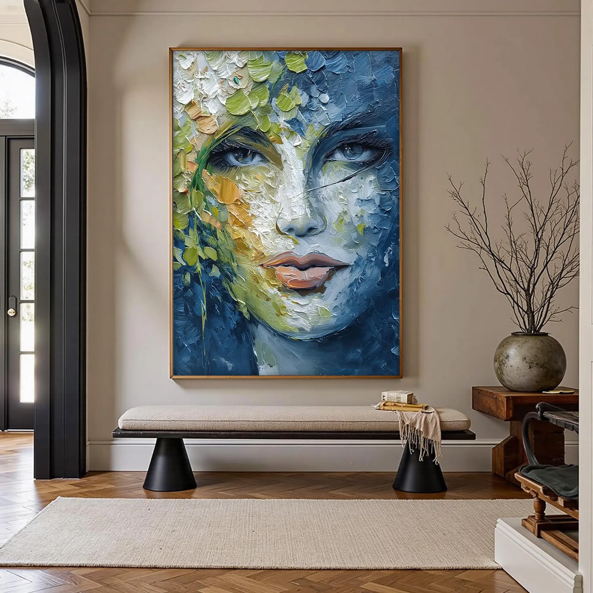 Abstract Female Portrait Oil Painting - Impasto Canvas Art