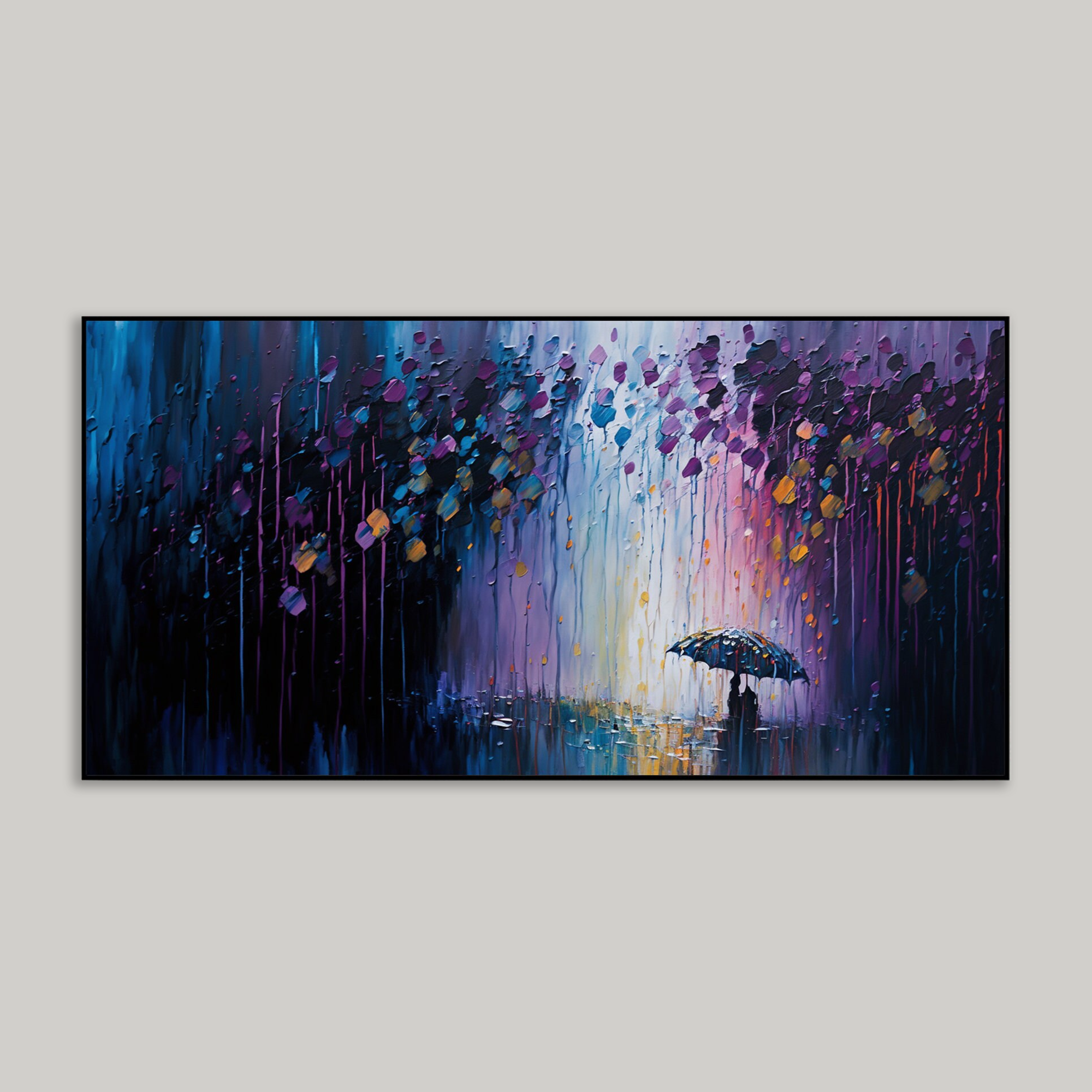 Original Abstract Romantic Oil Painting Couple in a Night Scene