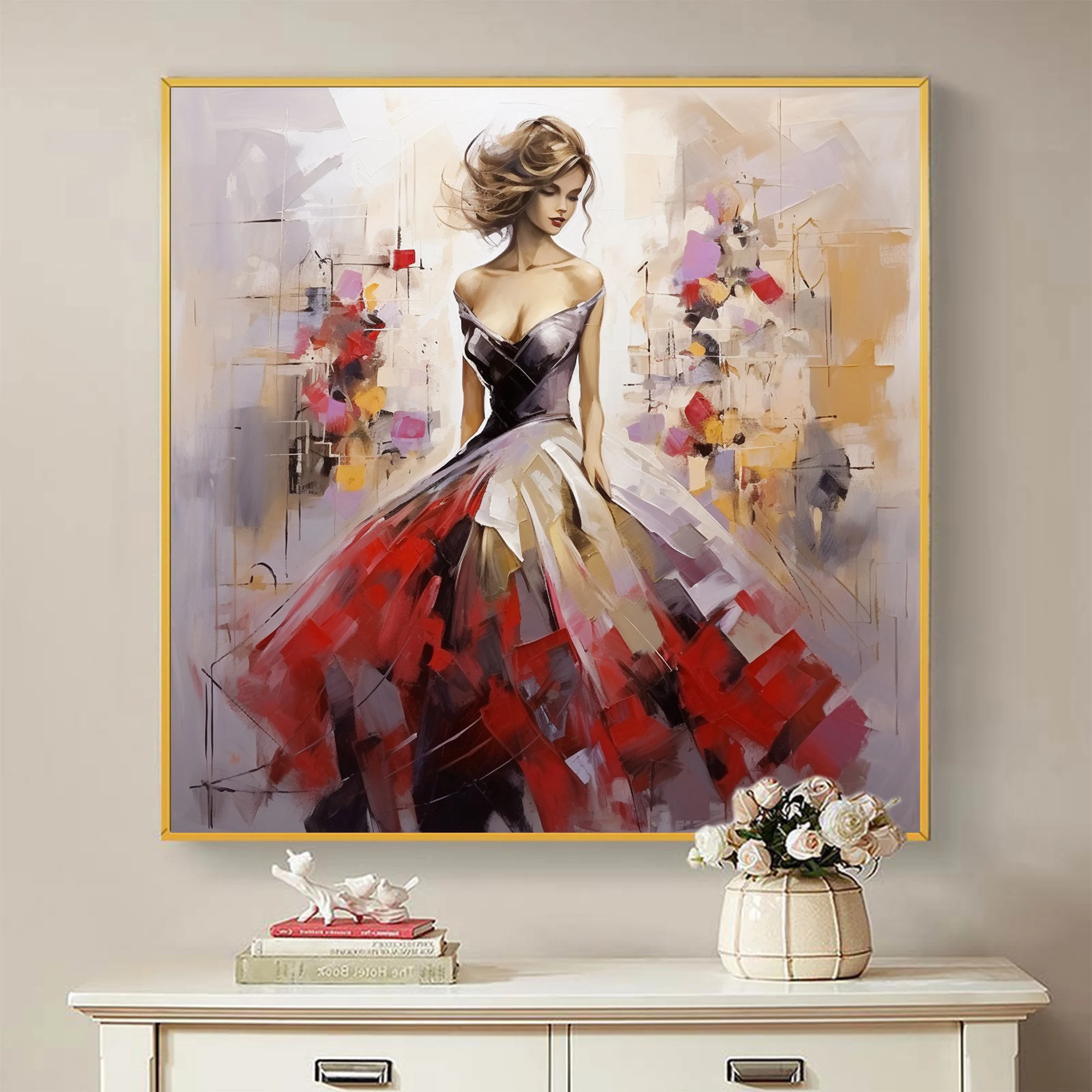 Original Oil Painting of a Beautiful Girl - Large-Scale Abstract Portrait Wall Art