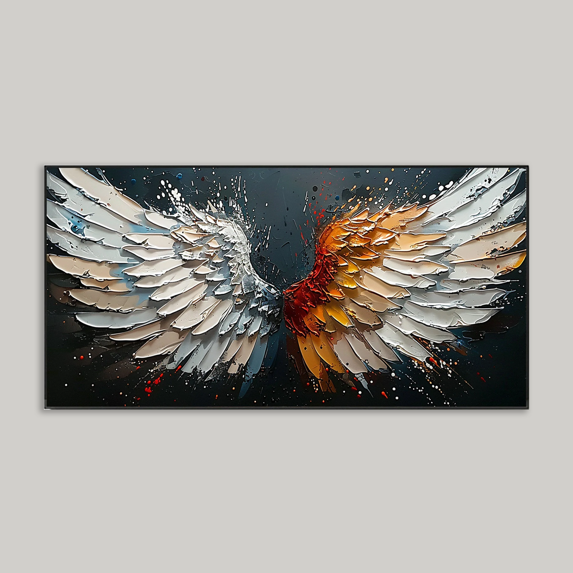 3D White and Orange Abstract Angel Wings Oil Painting - Large-Scale Wall Art