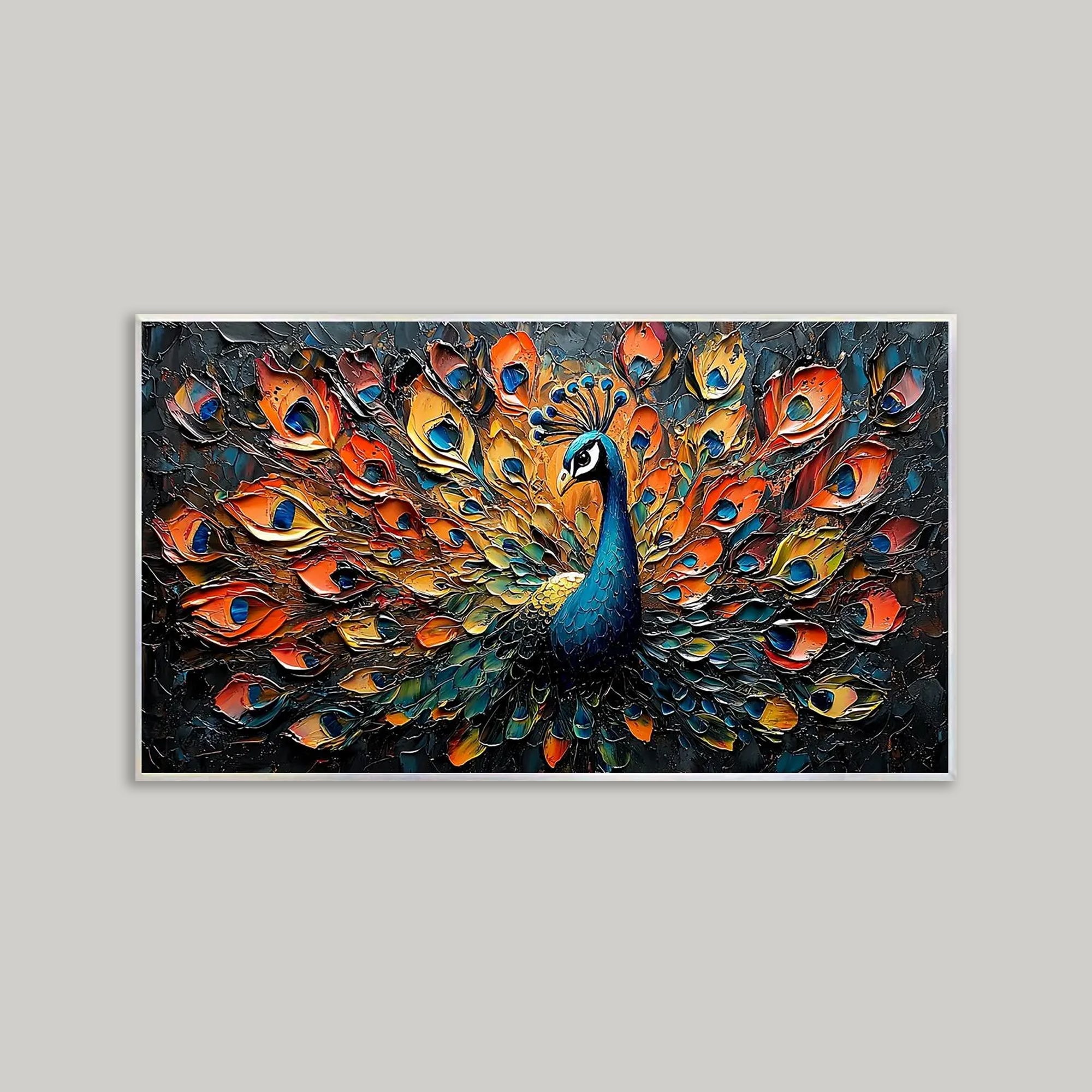 Vibrantly Colored 3D Abstract Peacock Oil Painting - Large-Scale Canvas Wall Art