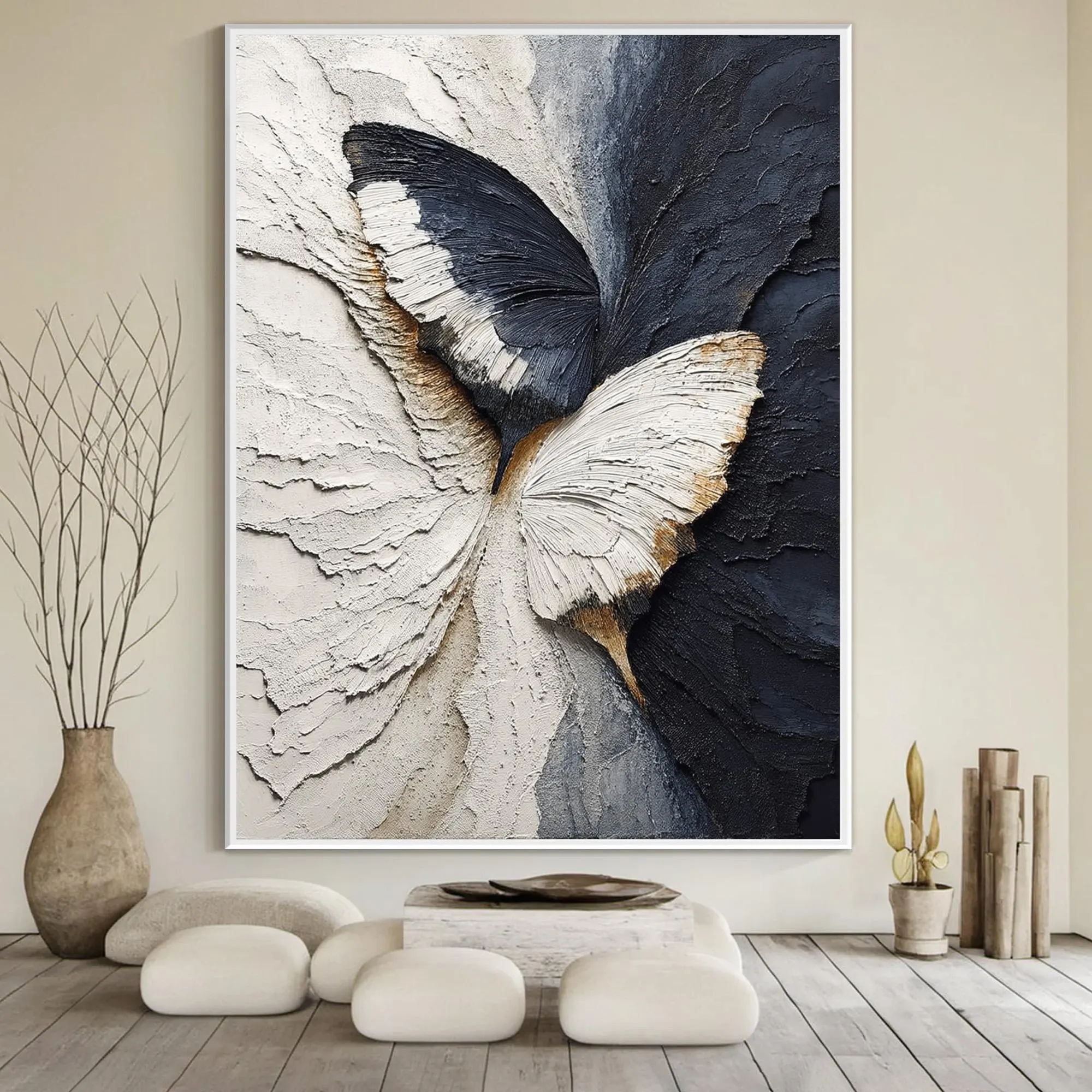 Abstract Butterfly Oil Painting - Impasto-Textured Canvas Art