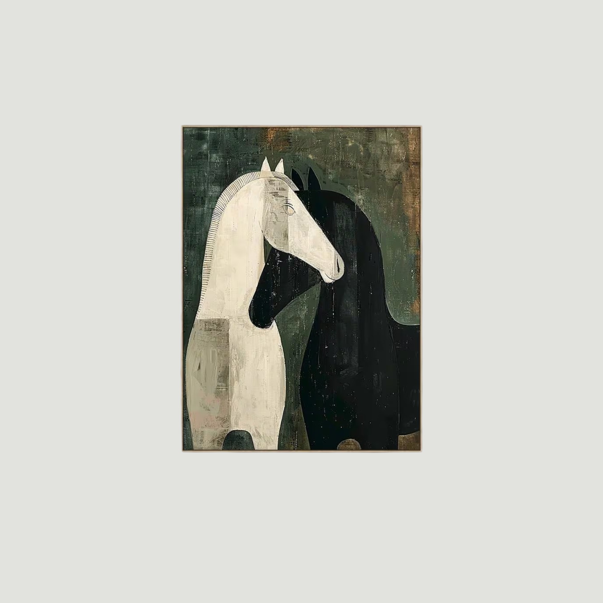 Modern Abstract Horse Oil Painting - Black and White Minimalist Art