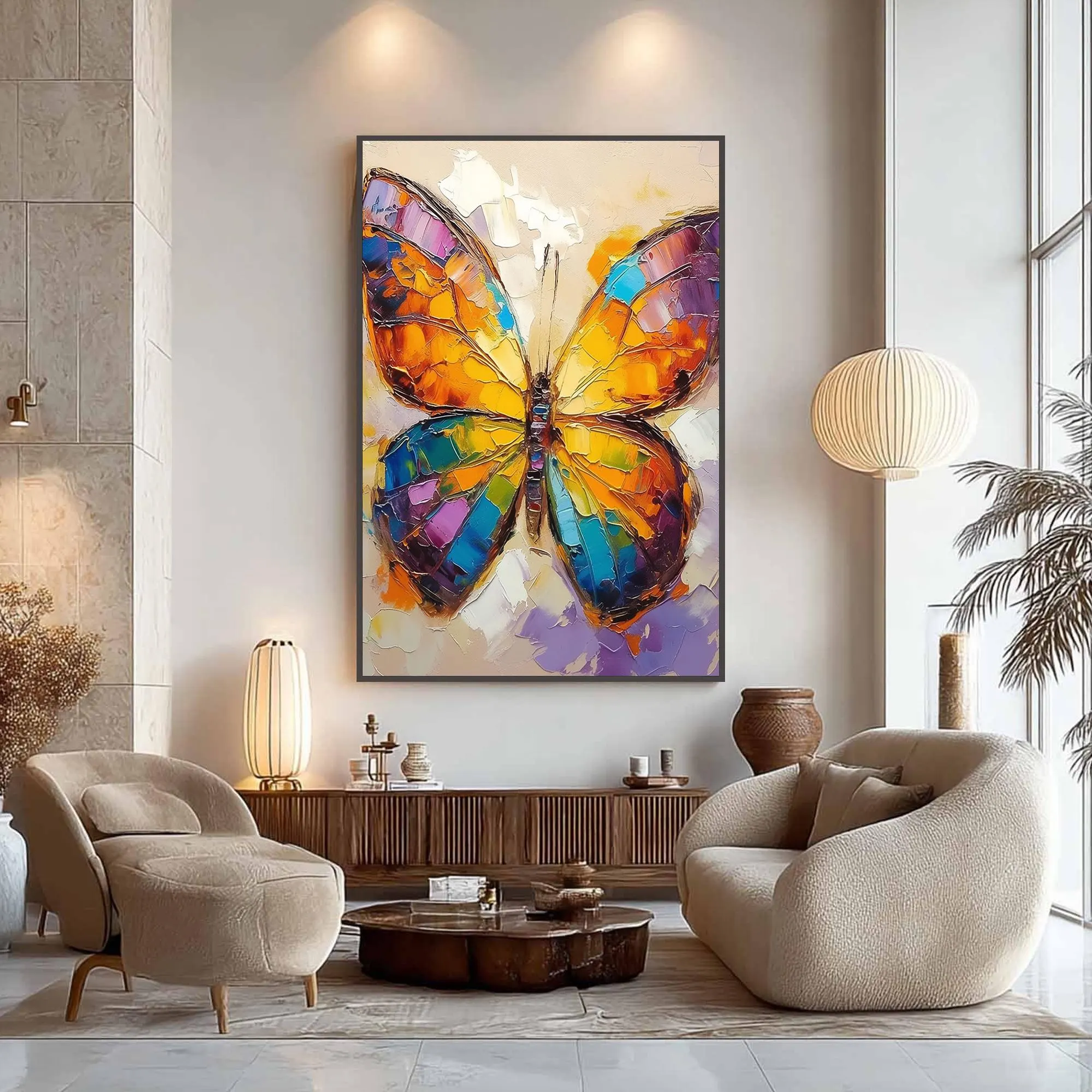 Colorful Butterfly Oil Painting - Textured Canvas Art