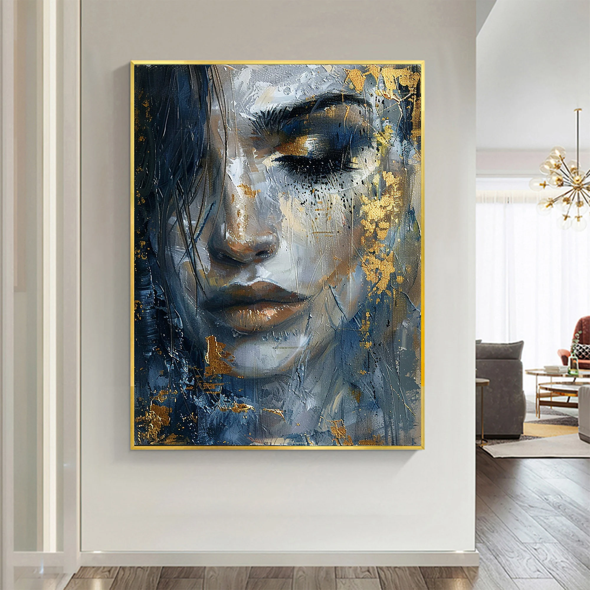 Abstract Oil Painting of a Beautiful Girl's Face - Large-Scale Original Portrait Wall Art