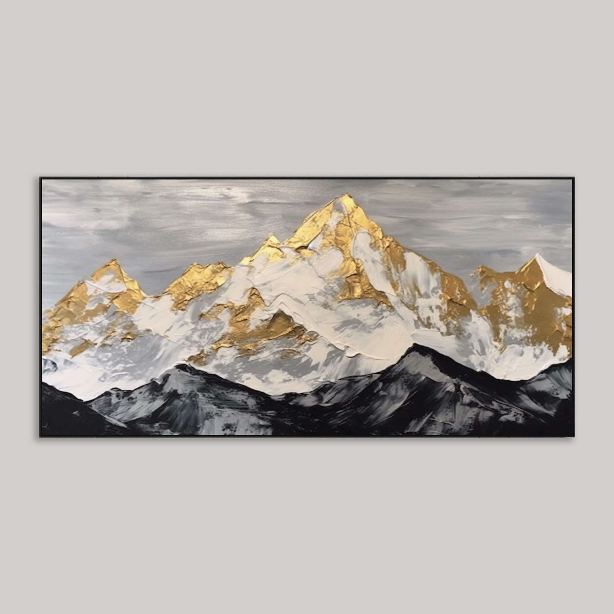Original Canvas Oil Painting Golden Mountain Landscape - Living Room Wall Art