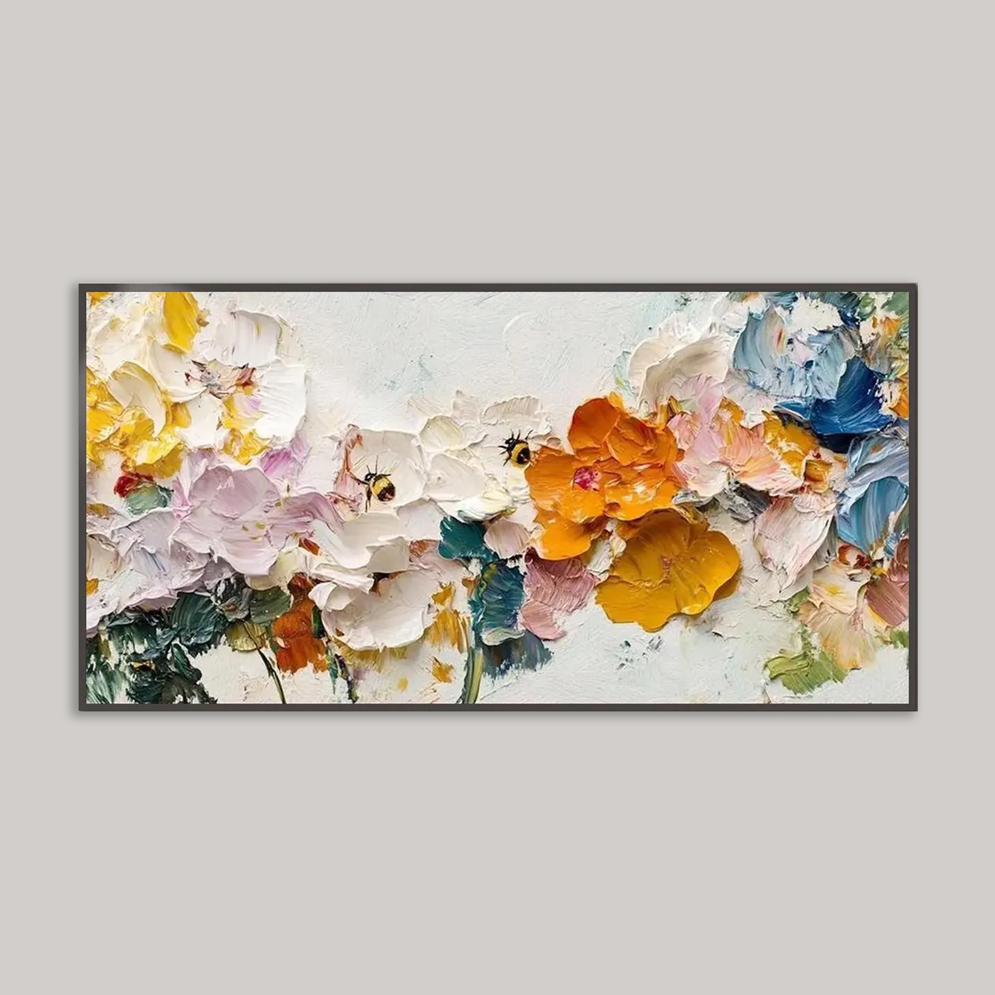 Vibrant Abstract Floral Oil Painting - Textured, Colorful Floral Wall Art Decor