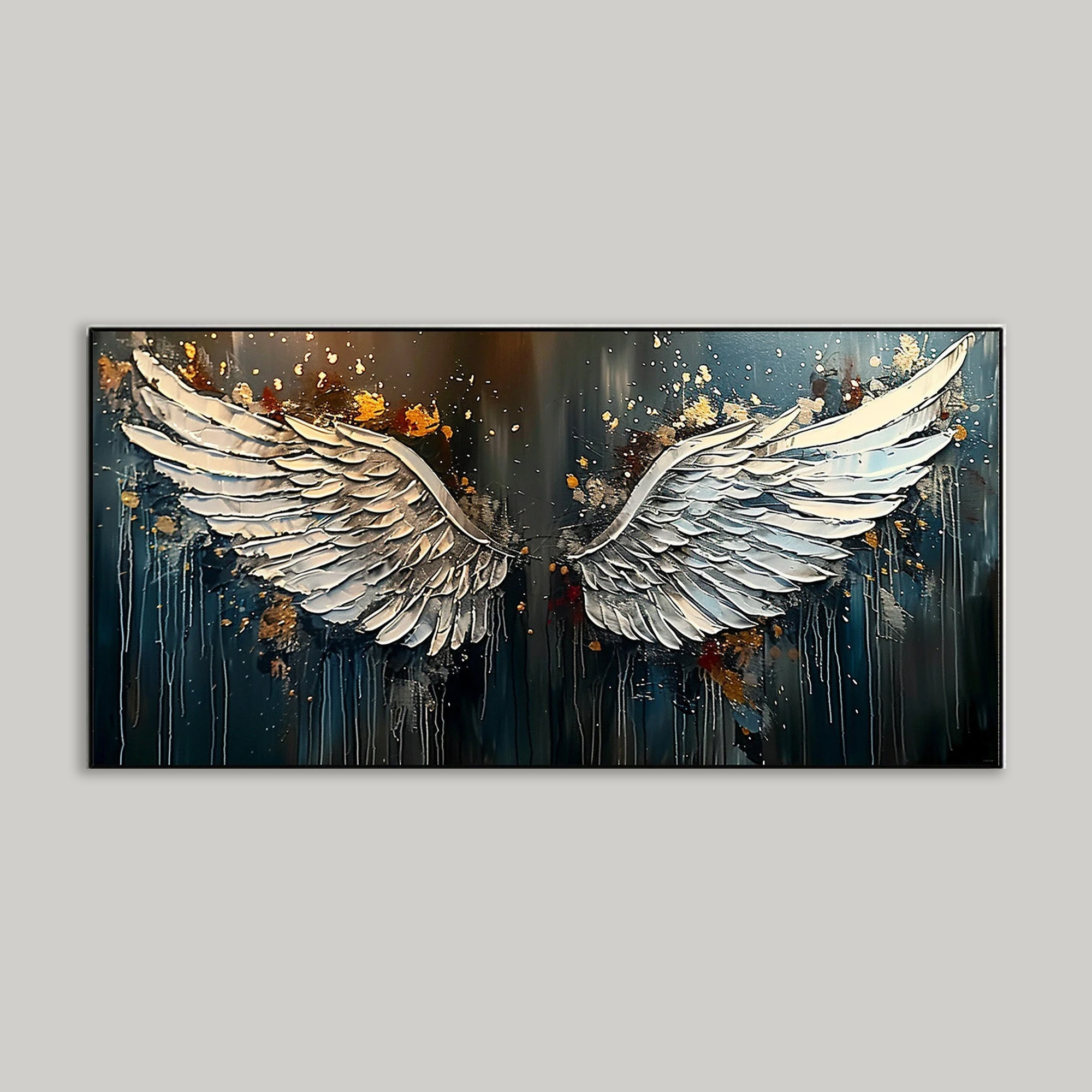 Abstract White Angel Wings Oil Painting - Large-Scale Wall Art