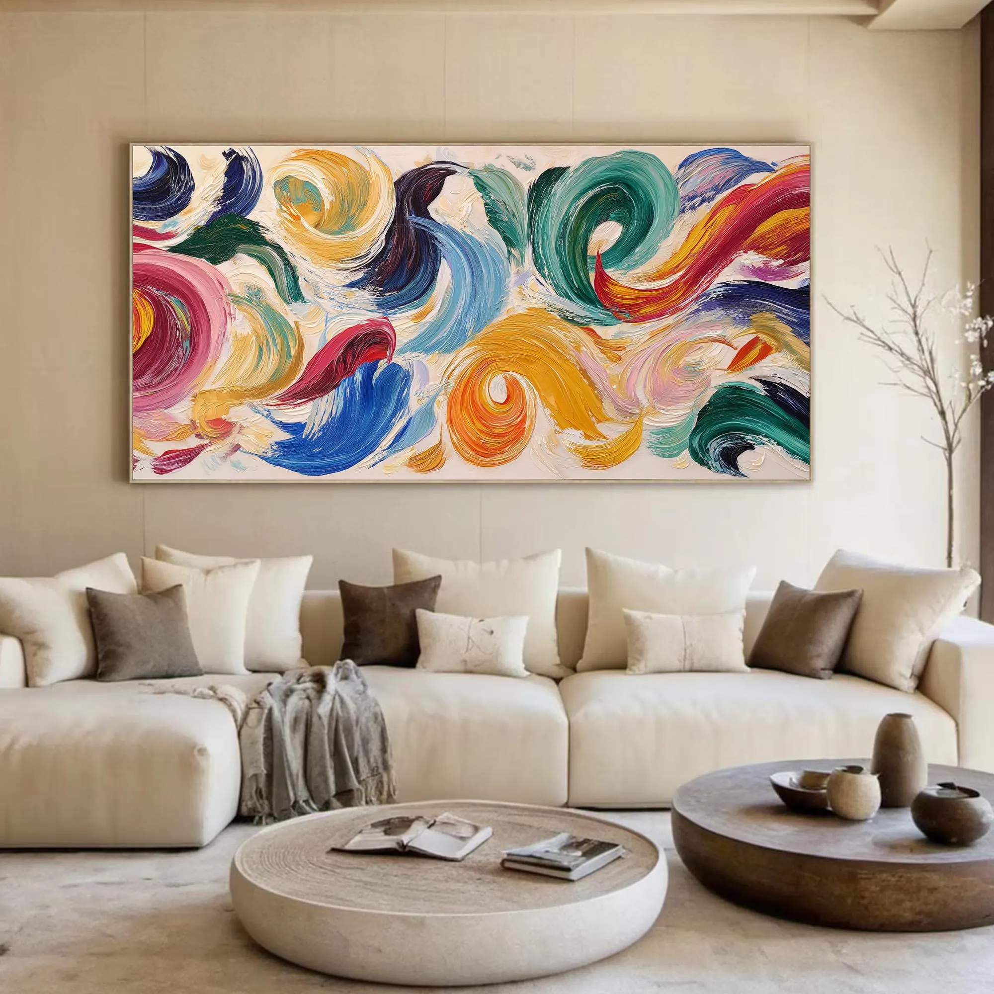 Abstract Swirl Oil Painting - Colorful Modern Home Decor Art
