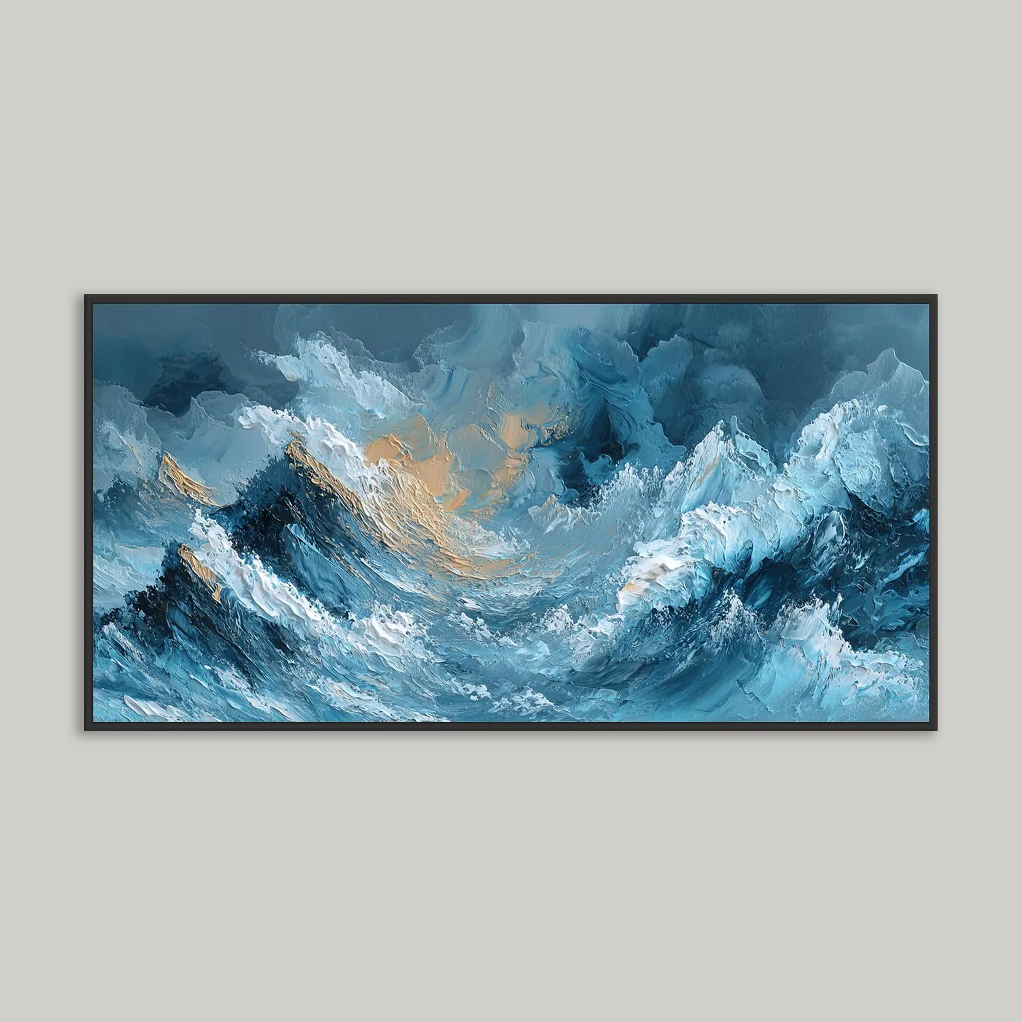 Large Abstract Ocean Painting, Textured Blue Wave Wall Art, Coastal Impasto Seascape, Modern Living Room Decor