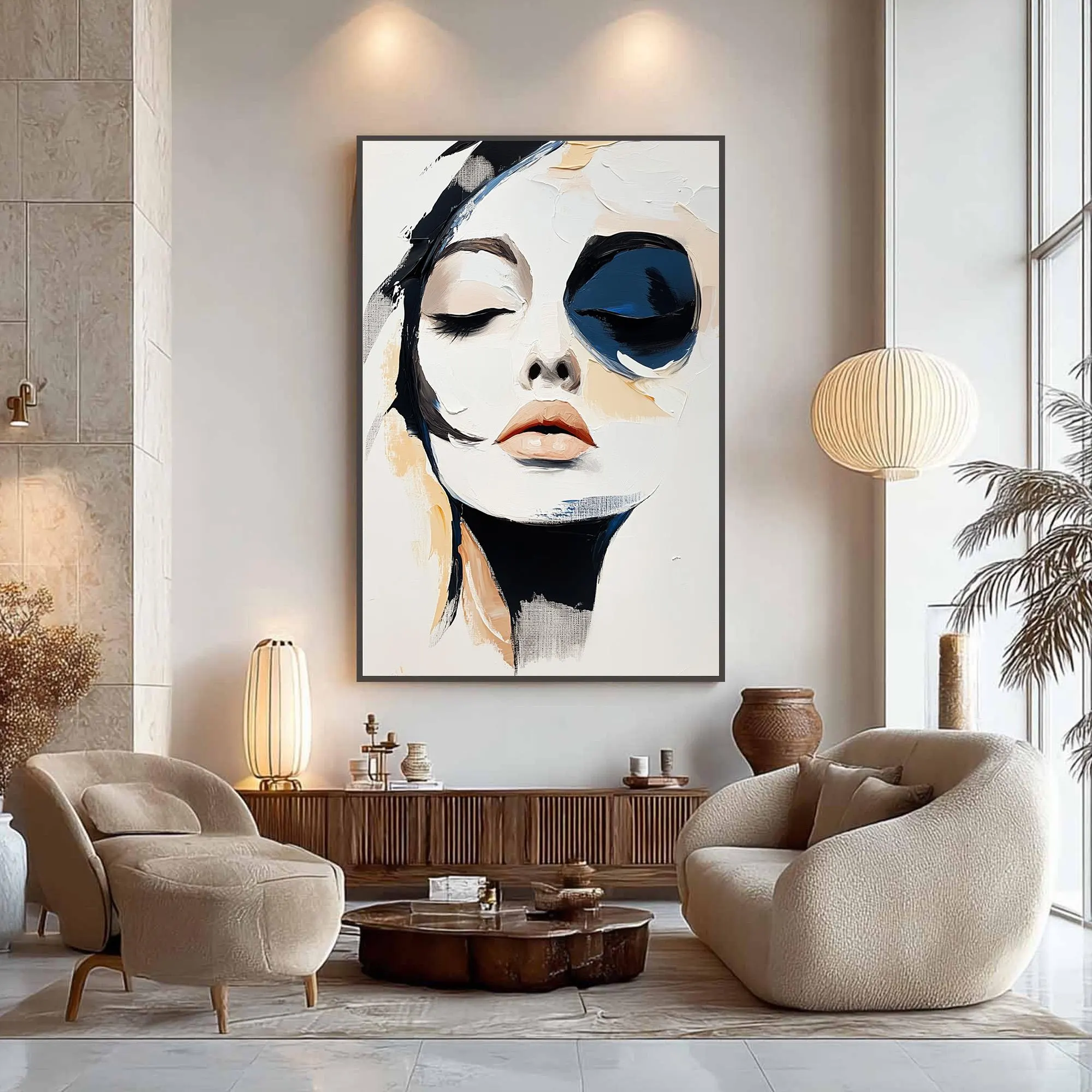 Abstract Painted Female Portrait - Modern Large-Scale Textured Wall Art