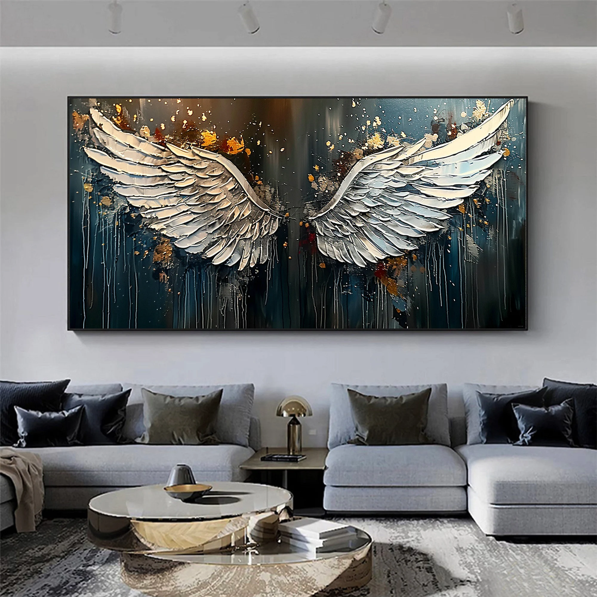 Abstract White Angel Wings Oil Painting - Large-Scale Wall Art