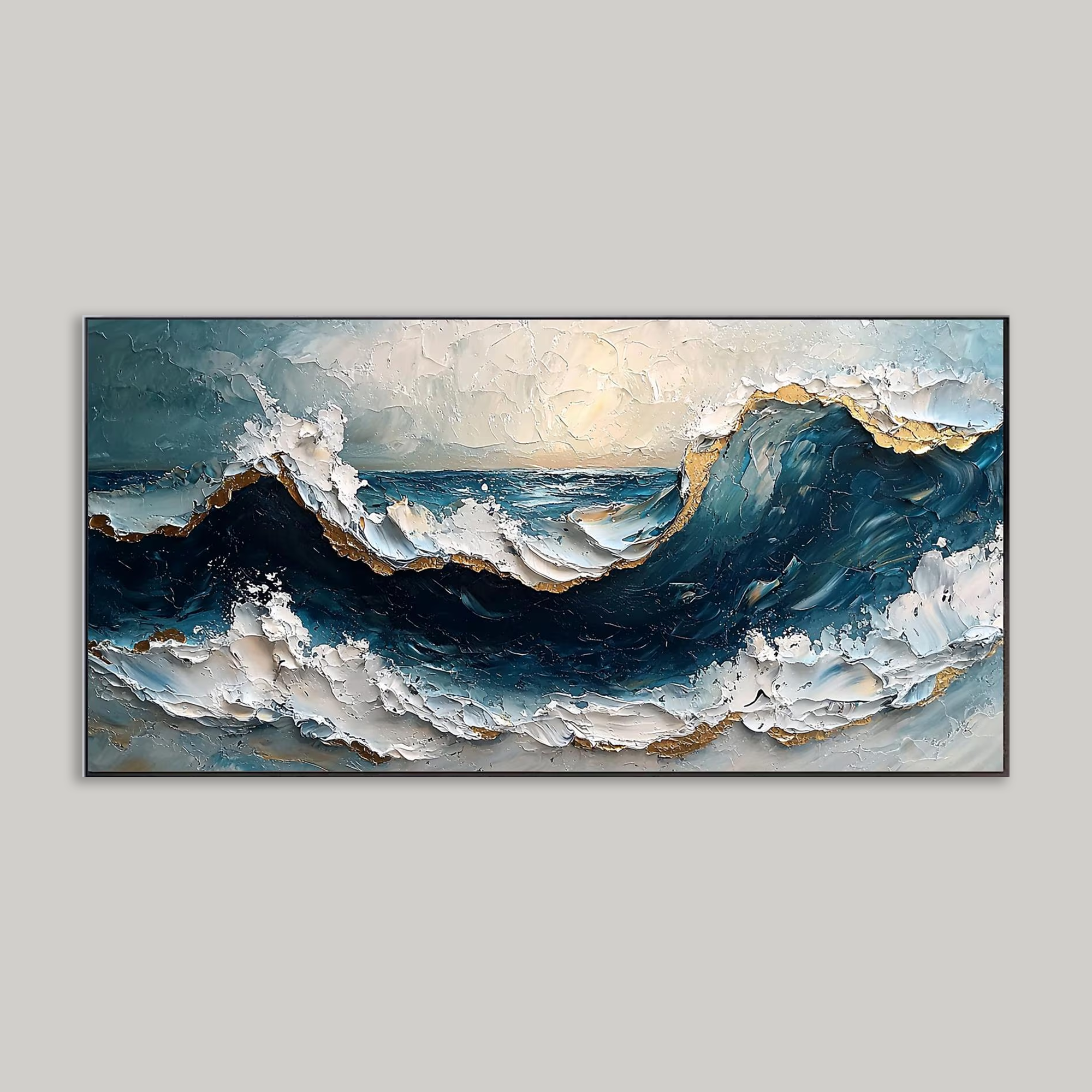 Hand-Painted 3D Ocean Waves Oil Painting (Impasto Style) - Abstract Textured Seascape Wall Art