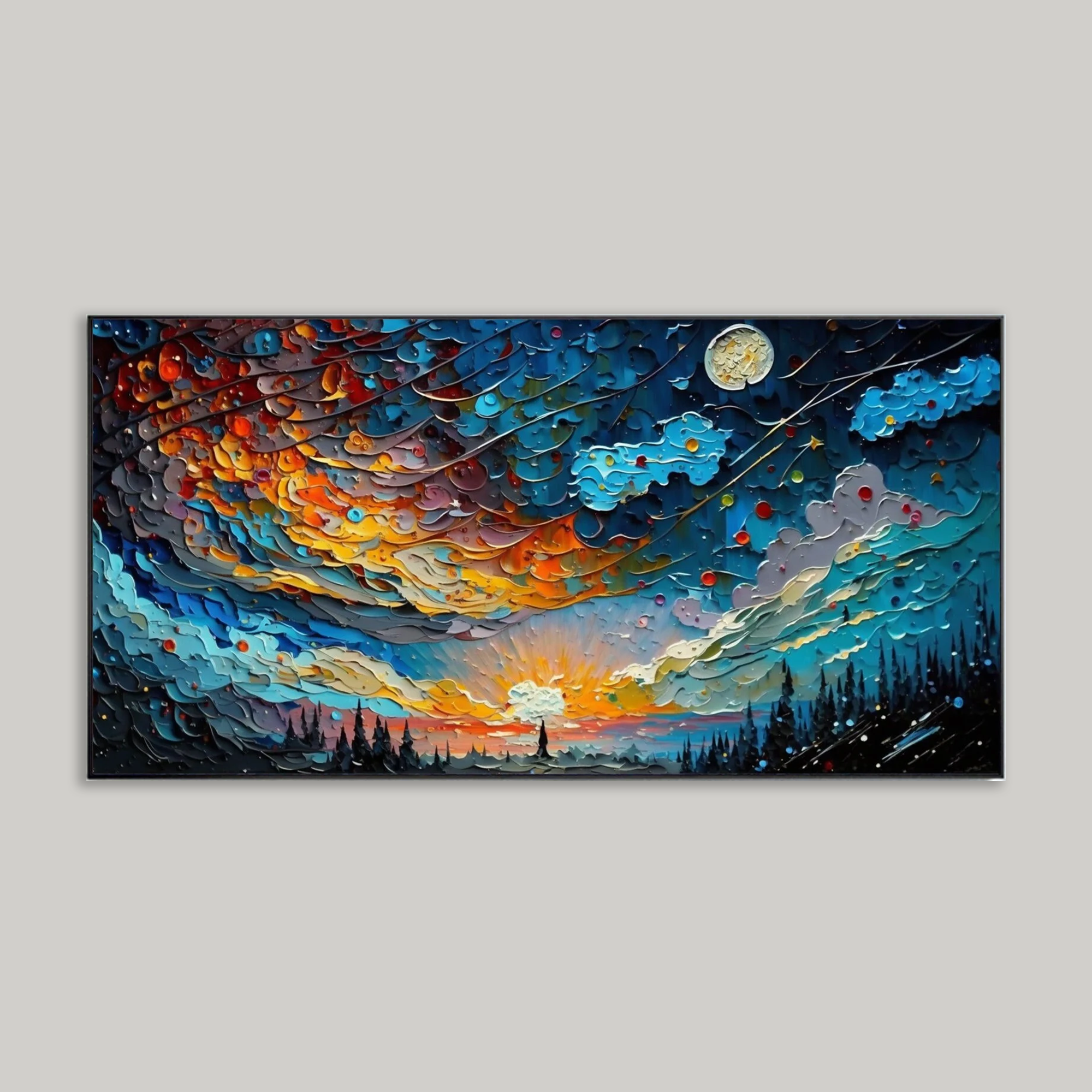 Colorful Sky Nightscape Oil Painting - Large-Scale Wall Art