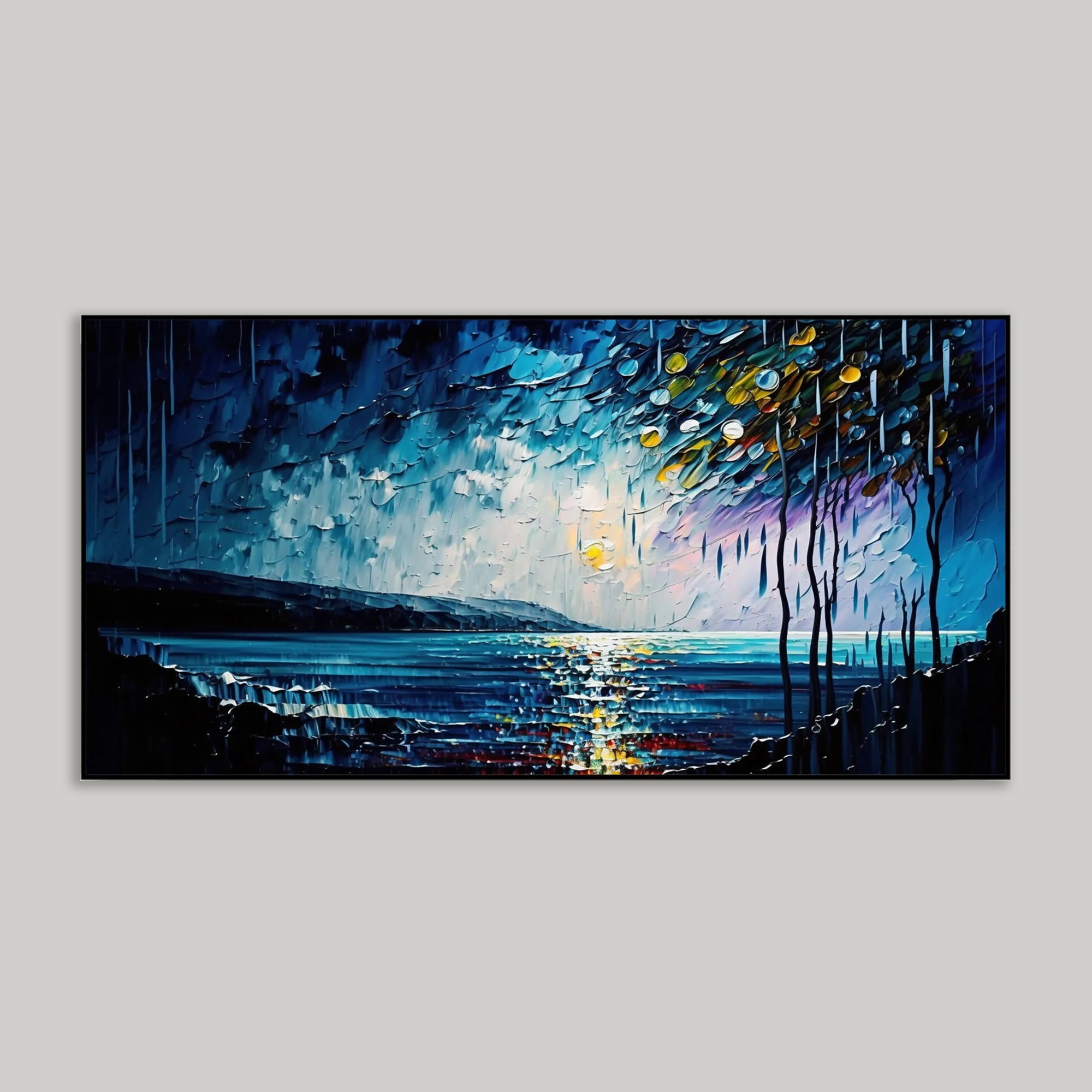 Abstract Blue Seascape Oil Painting - Living Room Wall Decor