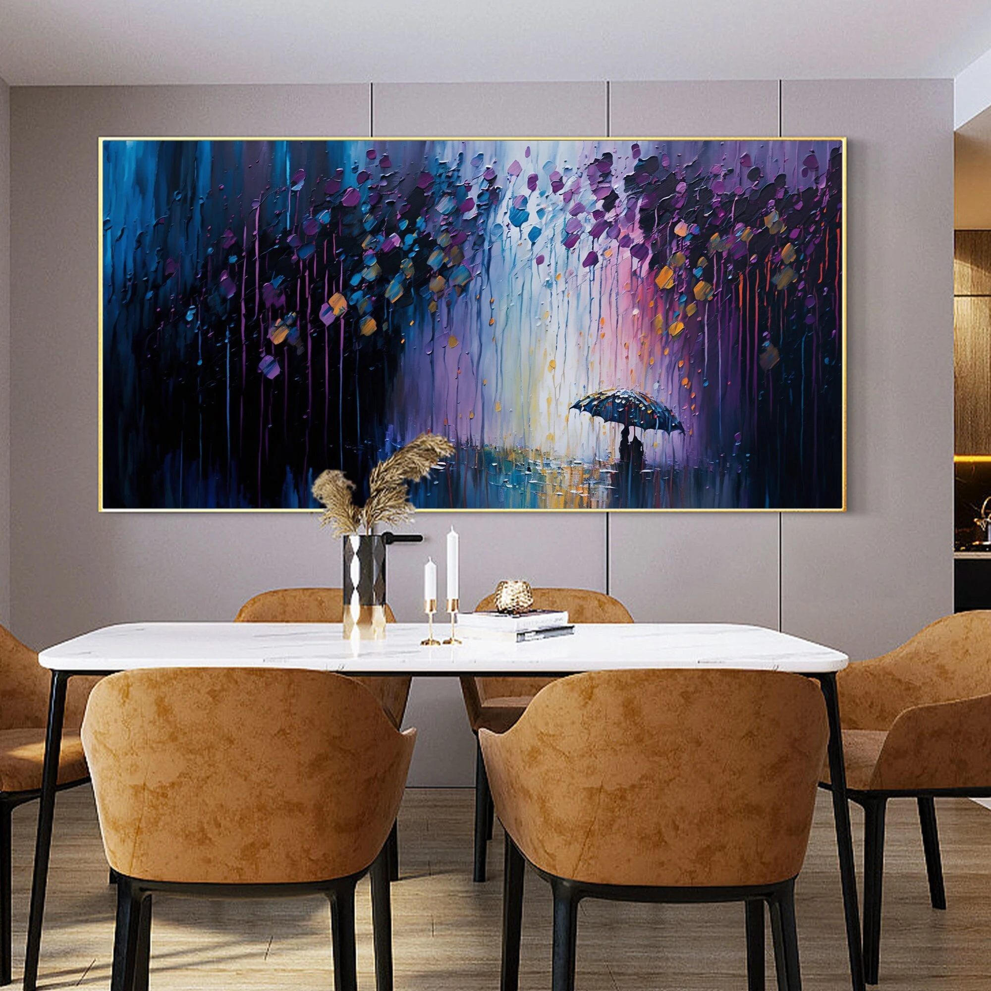 Original Abstract Romantic Oil Painting Couple in a Night Scene