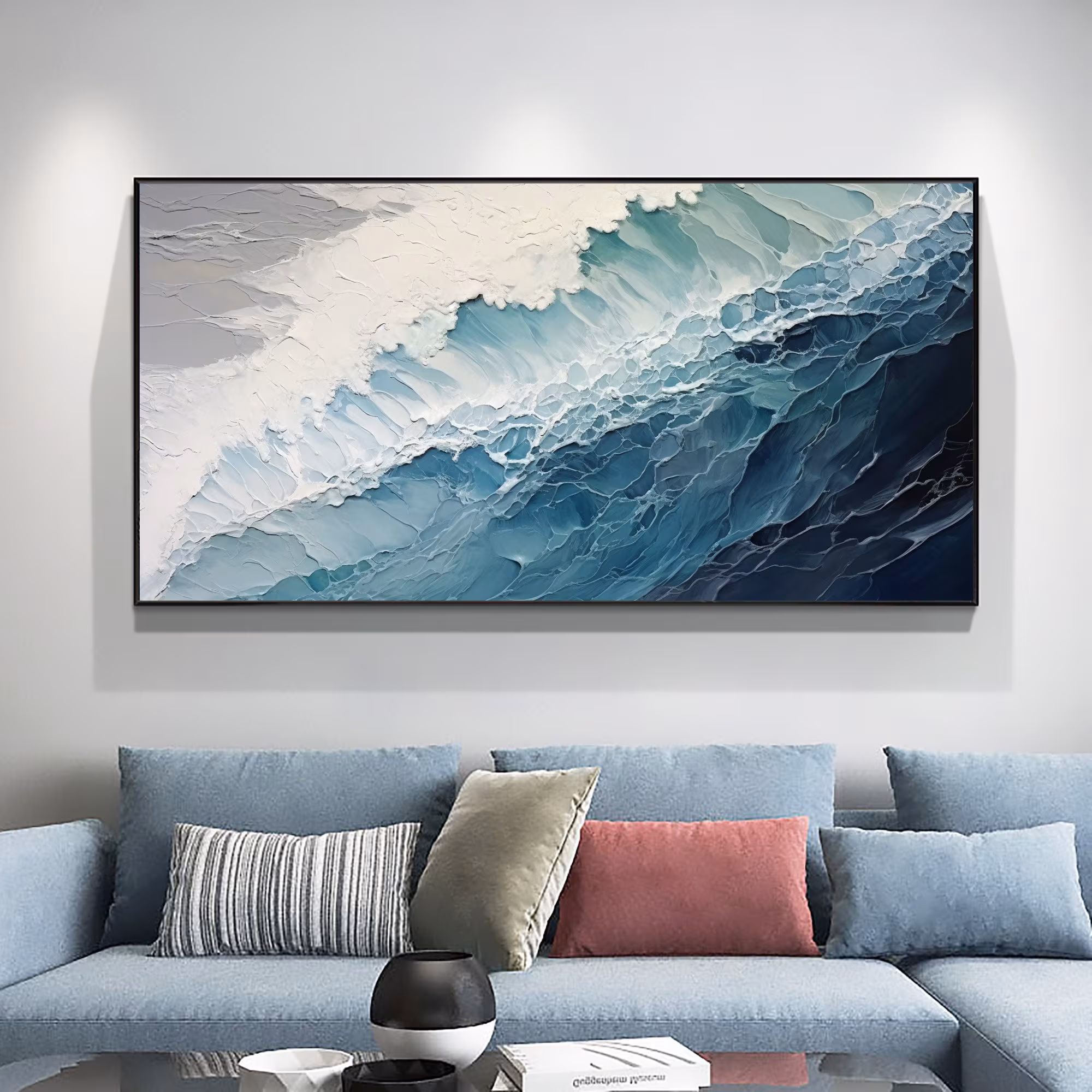 Ocean Waves Oil Painting - Blue Ocean Wall Art Decor