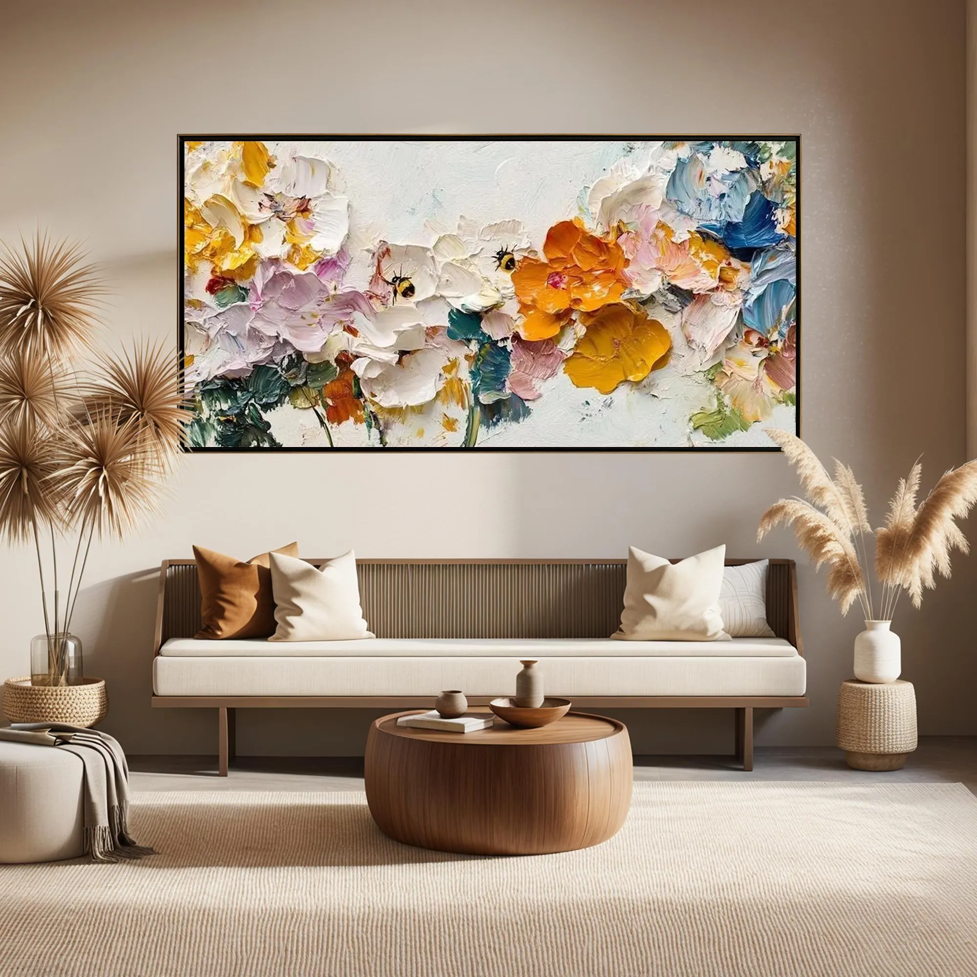 Vibrant Abstract Floral Oil Painting - Textured, Colorful Floral Wall Art Decor
