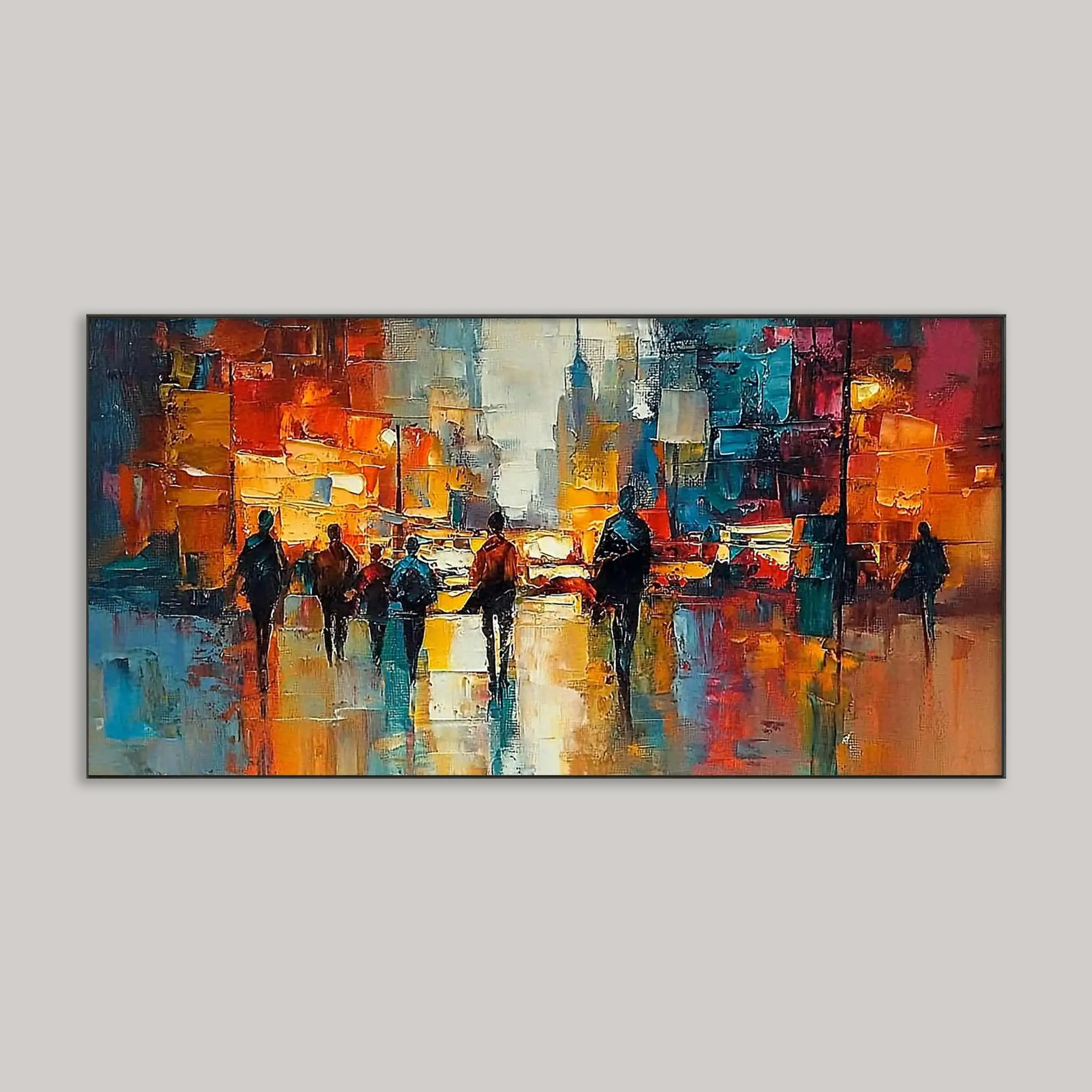 Vibrant Abstract Textured Cityscape Oil Painting, Large Impasto Colorful Wall Art