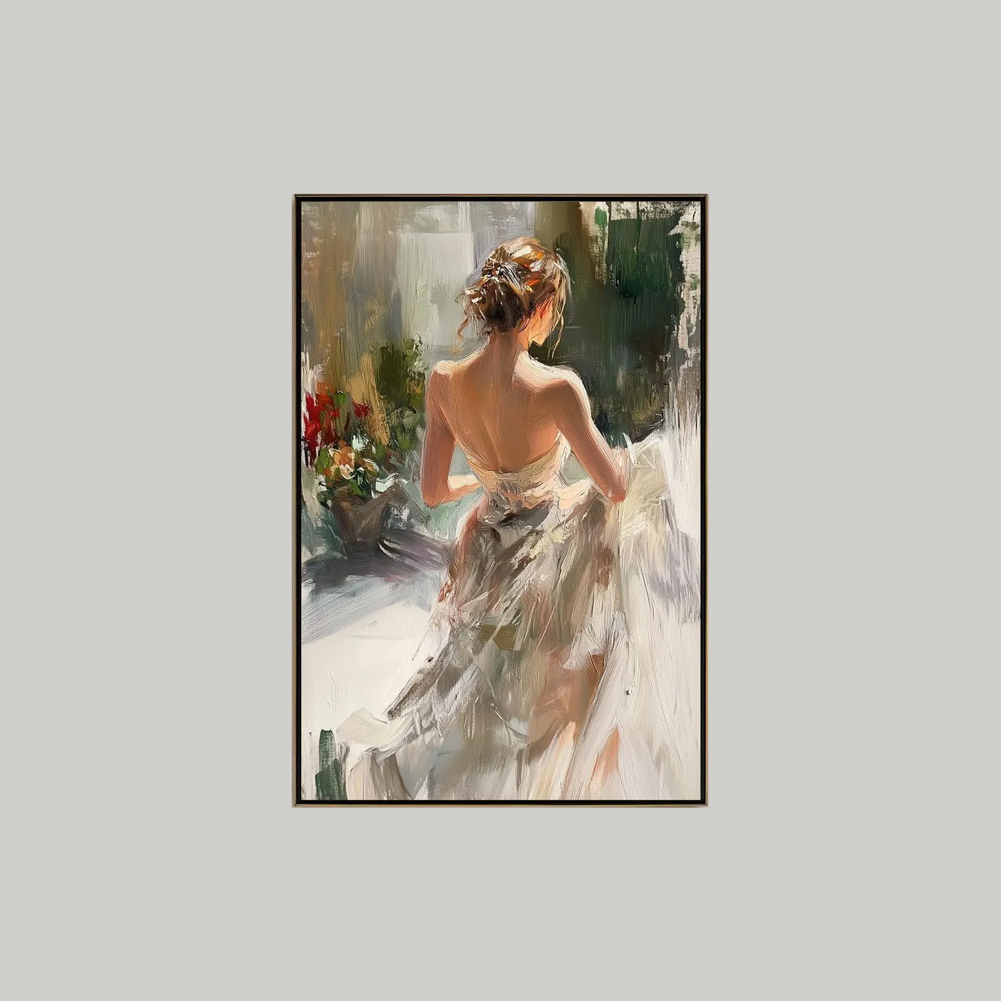 Woman From Back Painting, Impressionist Figurative Art, Neutral Bedroom Decor, Large Romantic Textured Wall Art