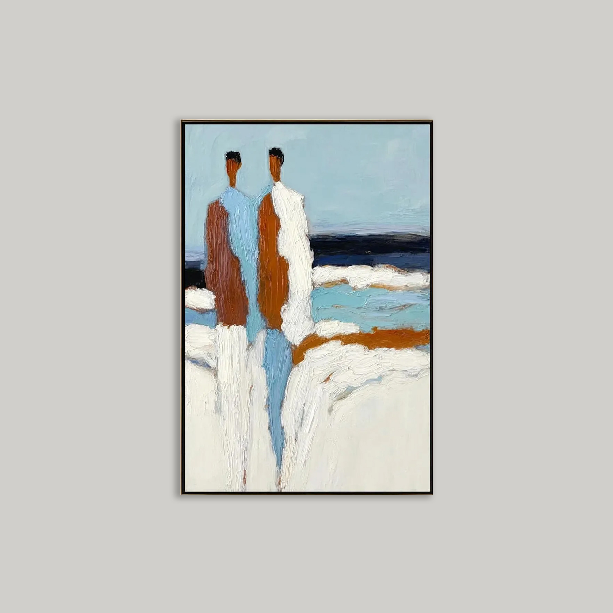 Coastal Couple Oil Painting - A Textured Seascape and Figurative Wall Art