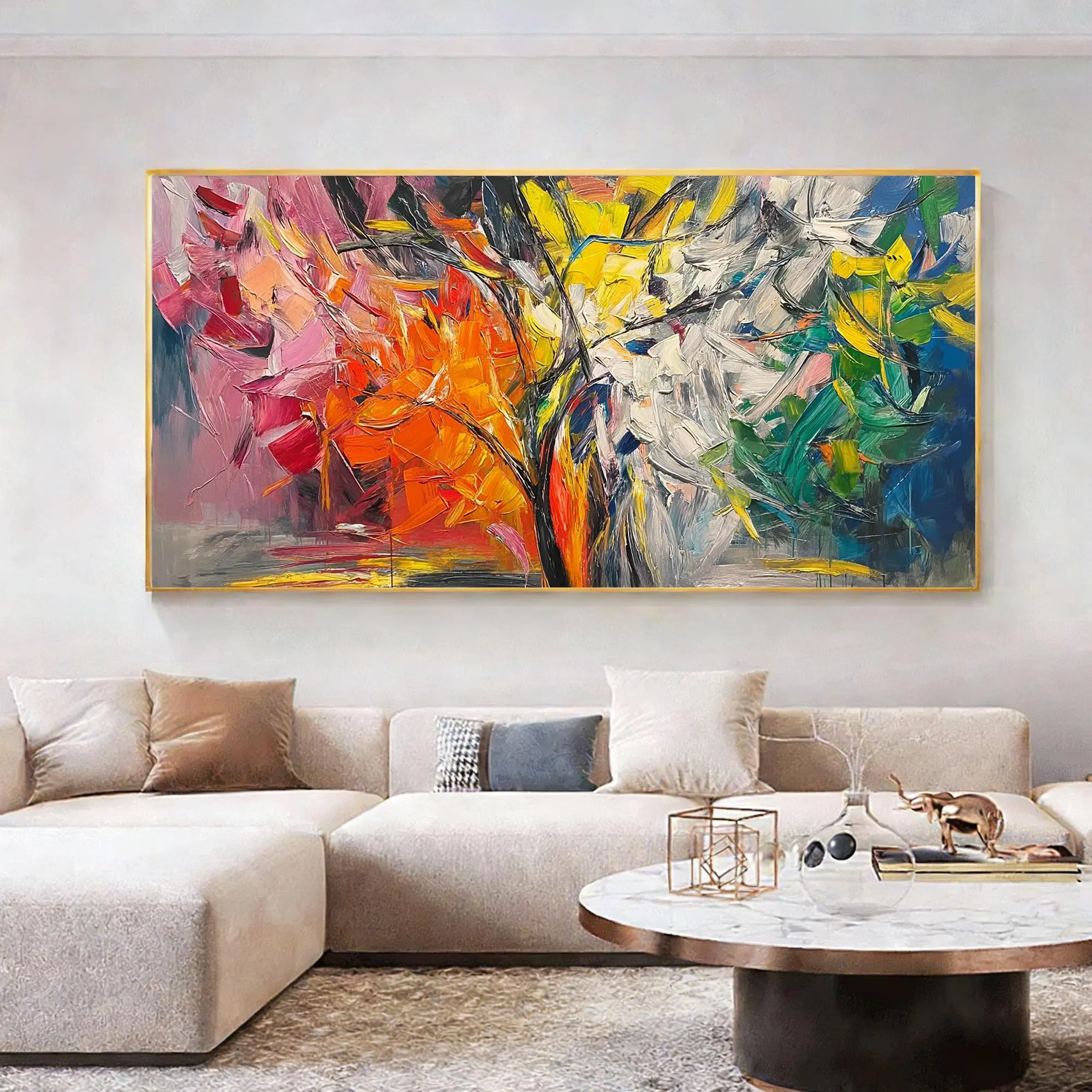 Vibrant Abstract Tree Oil Painting - Modern, Lively Home Wall Decor