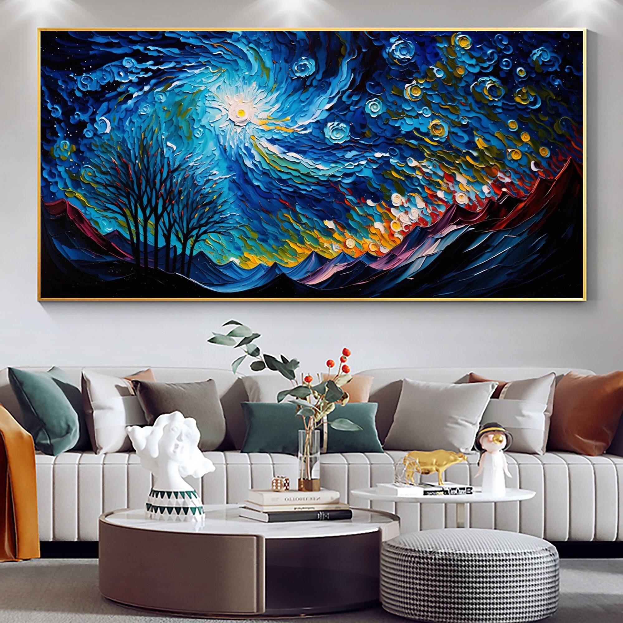 Large-Scale Original Wall Art  Abstract Night Sky Oil Painting