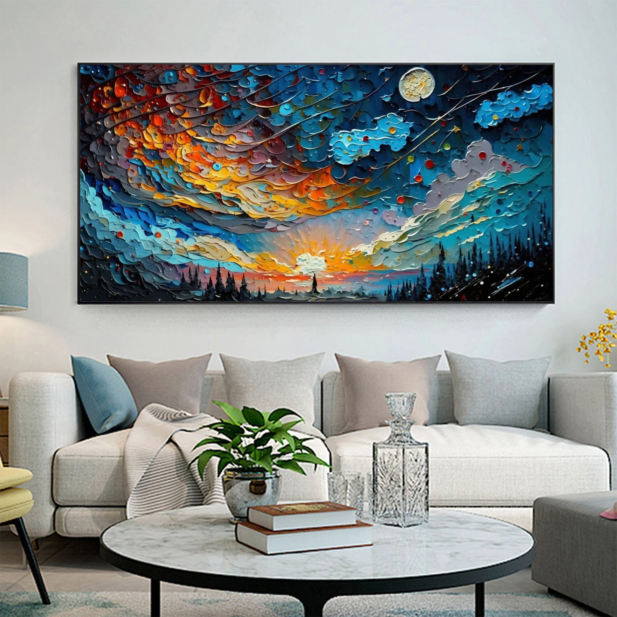 Colorful Sky Nightscape Oil Painting - Large-Scale Wall Art