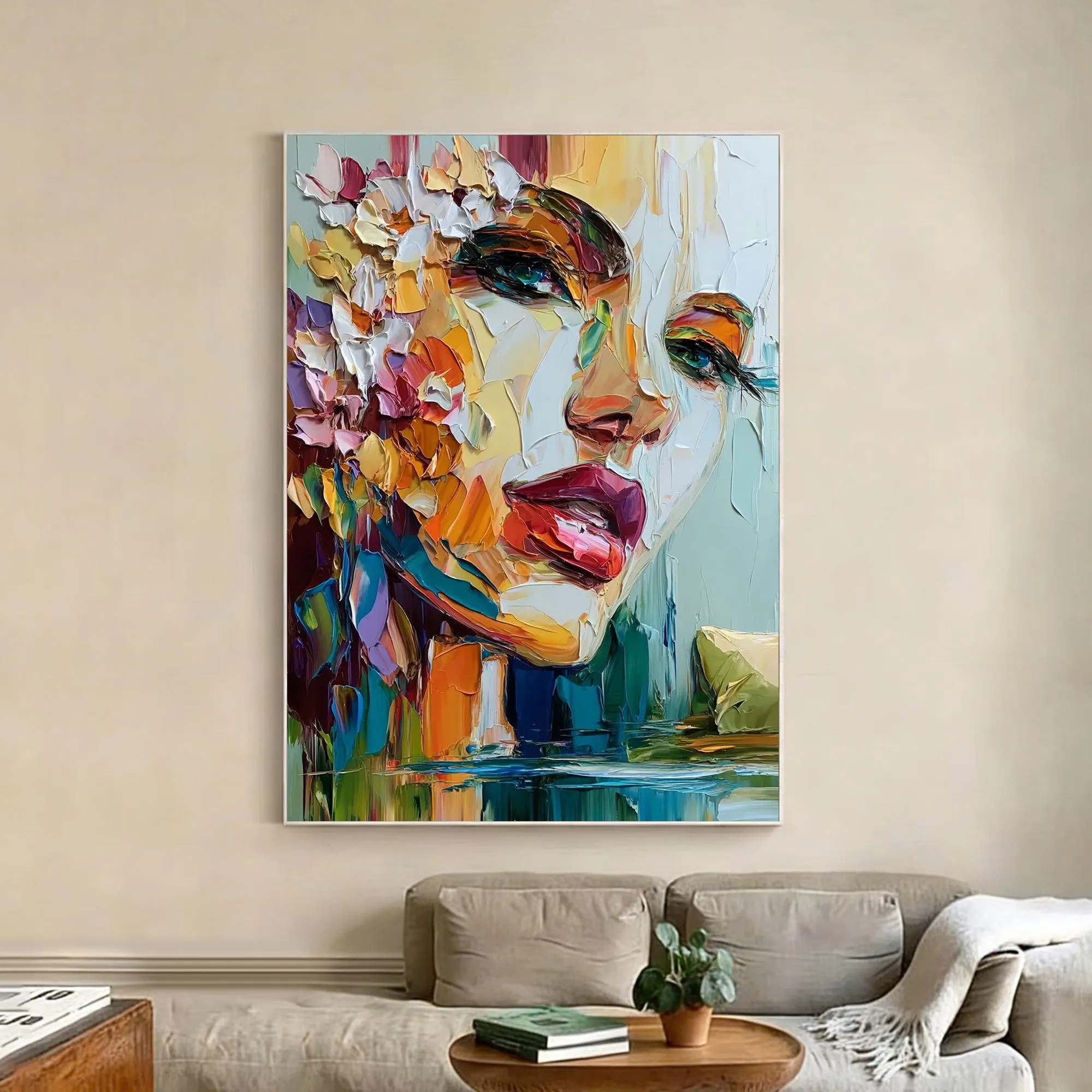 Vibrant Abstract Oil Painting of a Woman - Colorful Modern Portrait Art