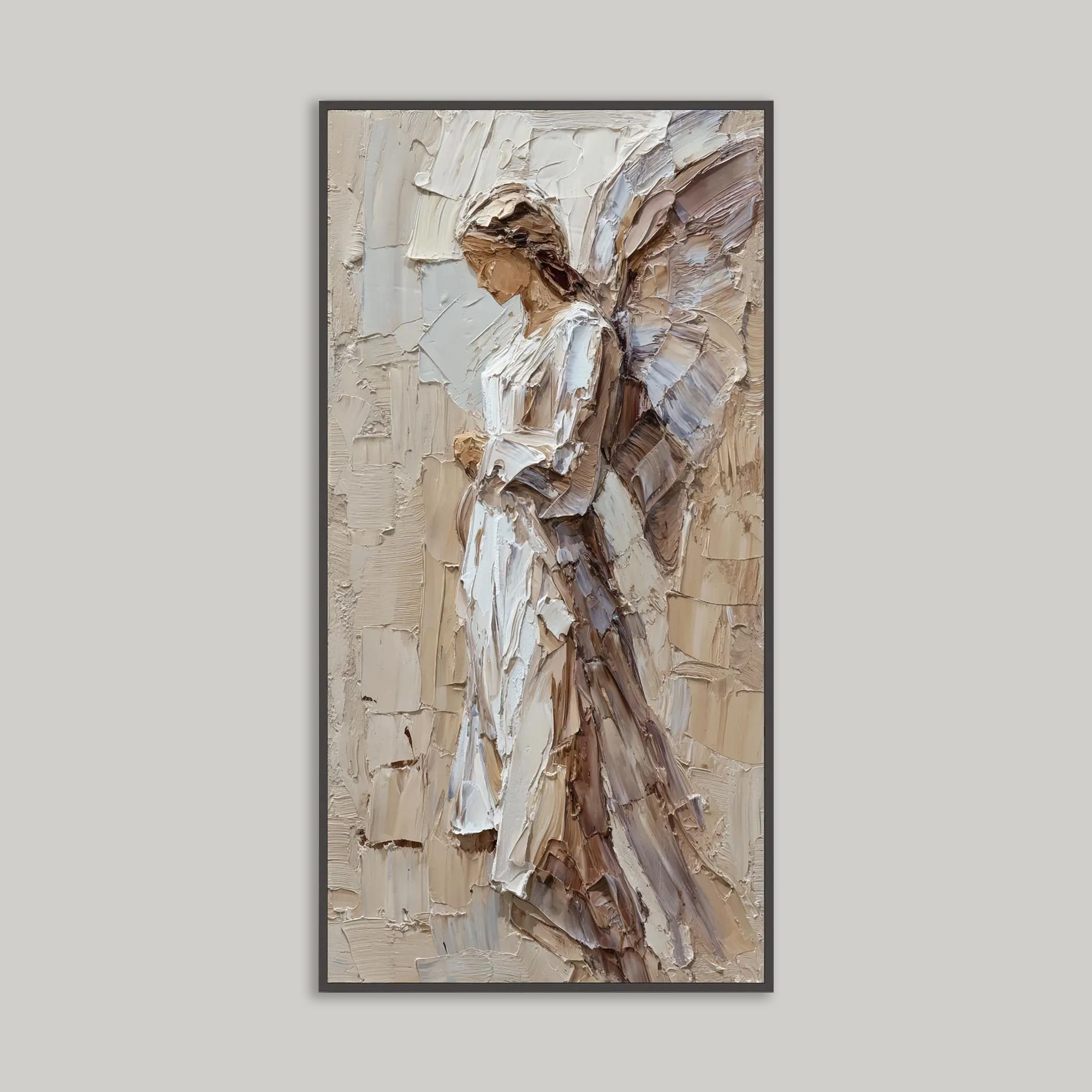 Guardian Angel Large Impasto Oil Painting-Style Wall Art -  Neutral-Toned Artwork
