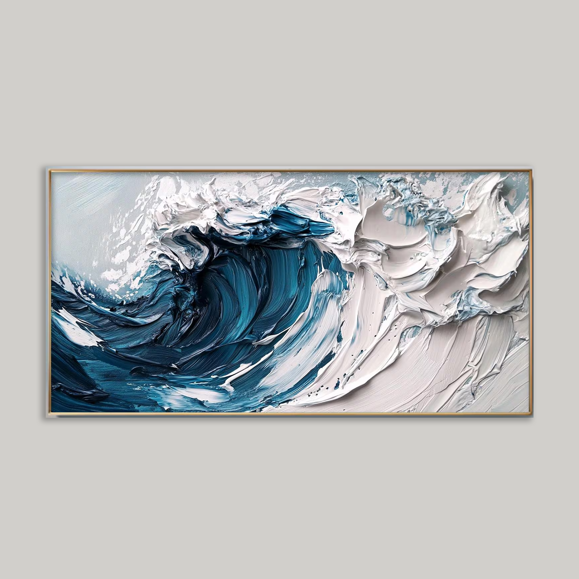 Minimalist Beach Oil Painting - Textured Blue Waves