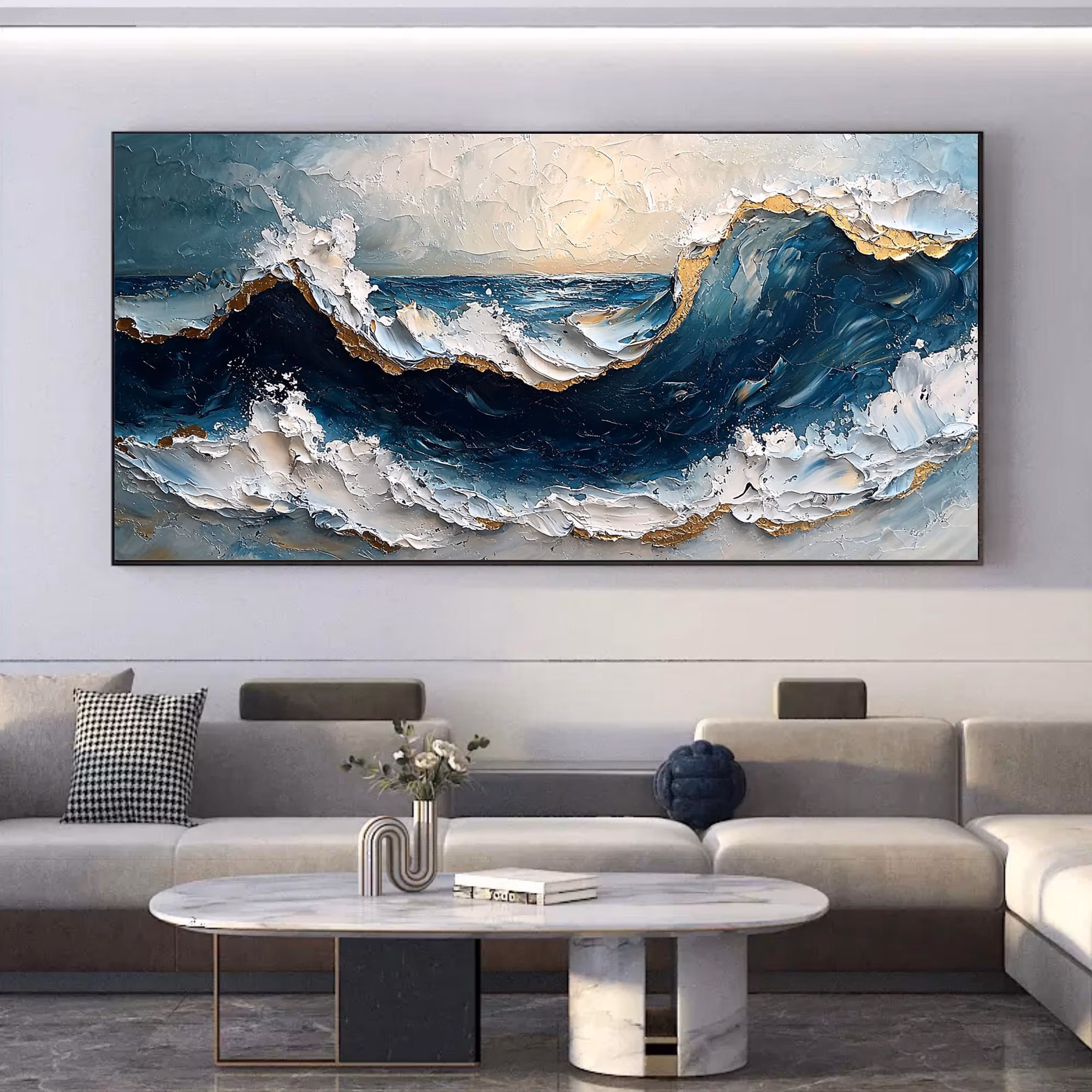 Hand-Painted 3D Ocean Waves Oil Painting (Impasto Style) - Abstract Textured Seascape Wall Art