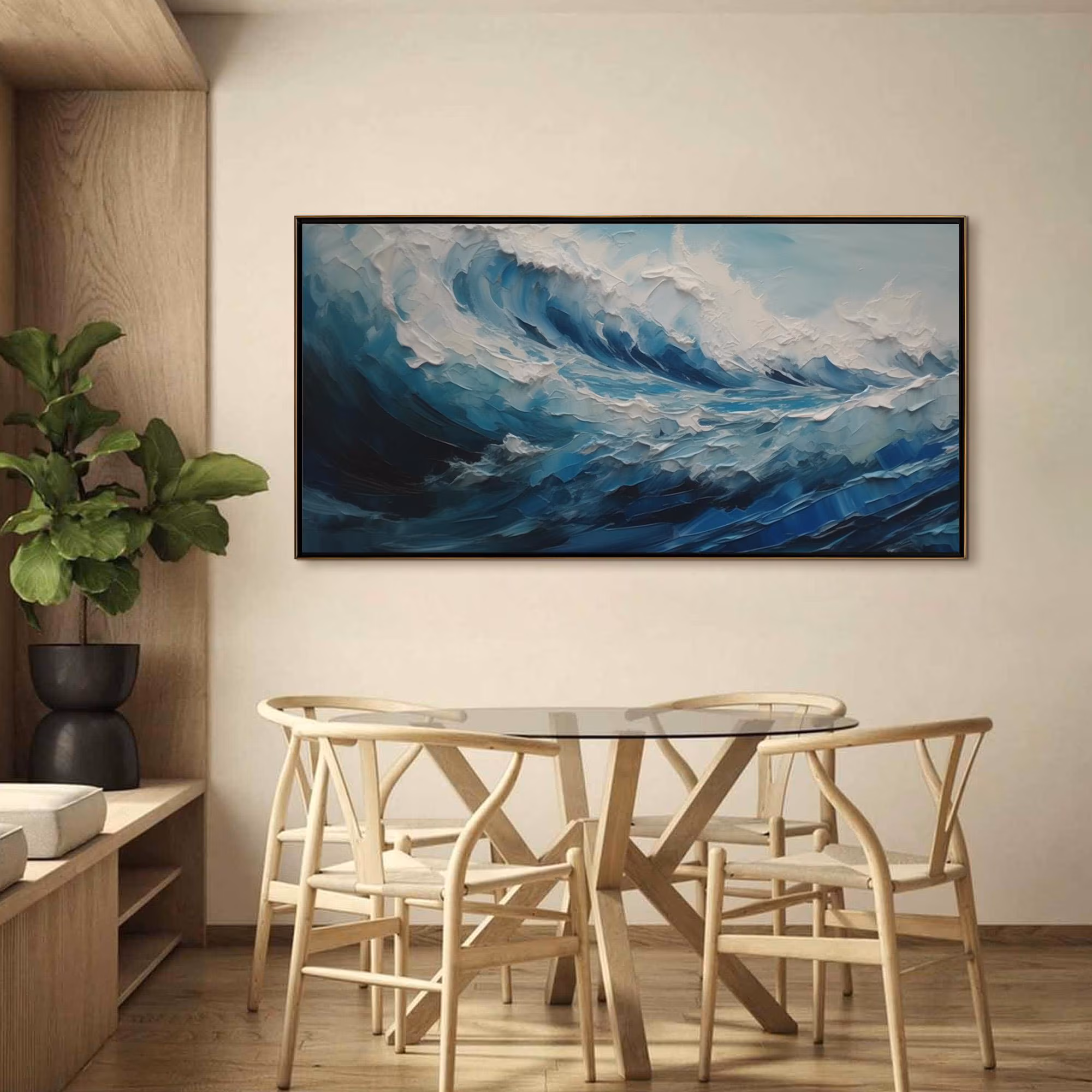 Textured Ocean Waves Oil Painting - Modern Coastal-Style Living Room Wall Decor