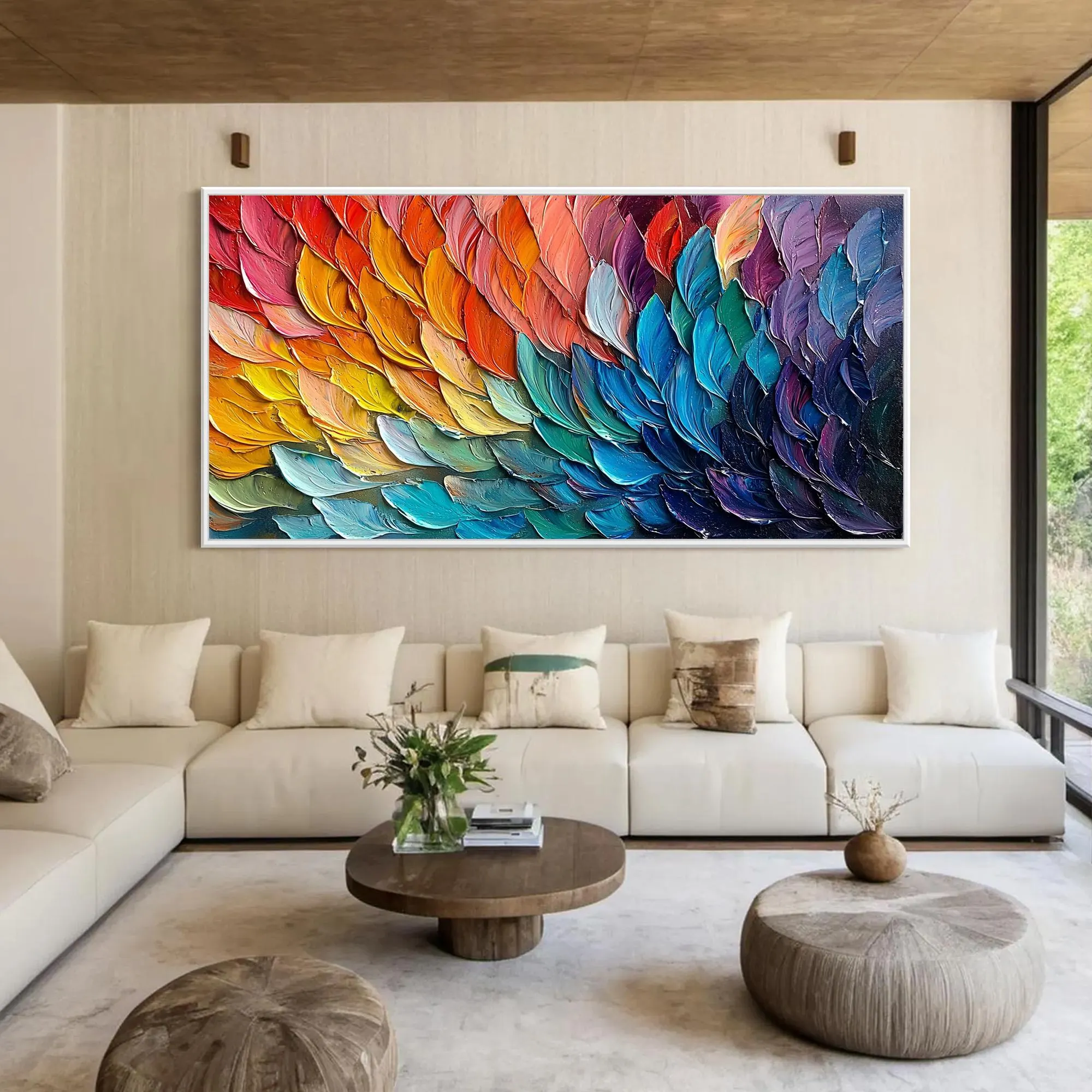 Abstract Feather Oil Painting - Colorful, Textured, Impasto-Style Decorative Art