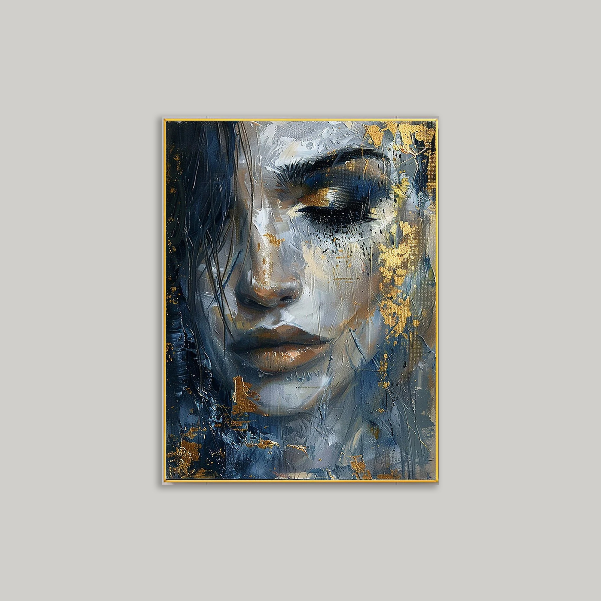 Abstract Oil Painting of a Beautiful Girl's Face - Large-Scale Original Portrait Wall Art
