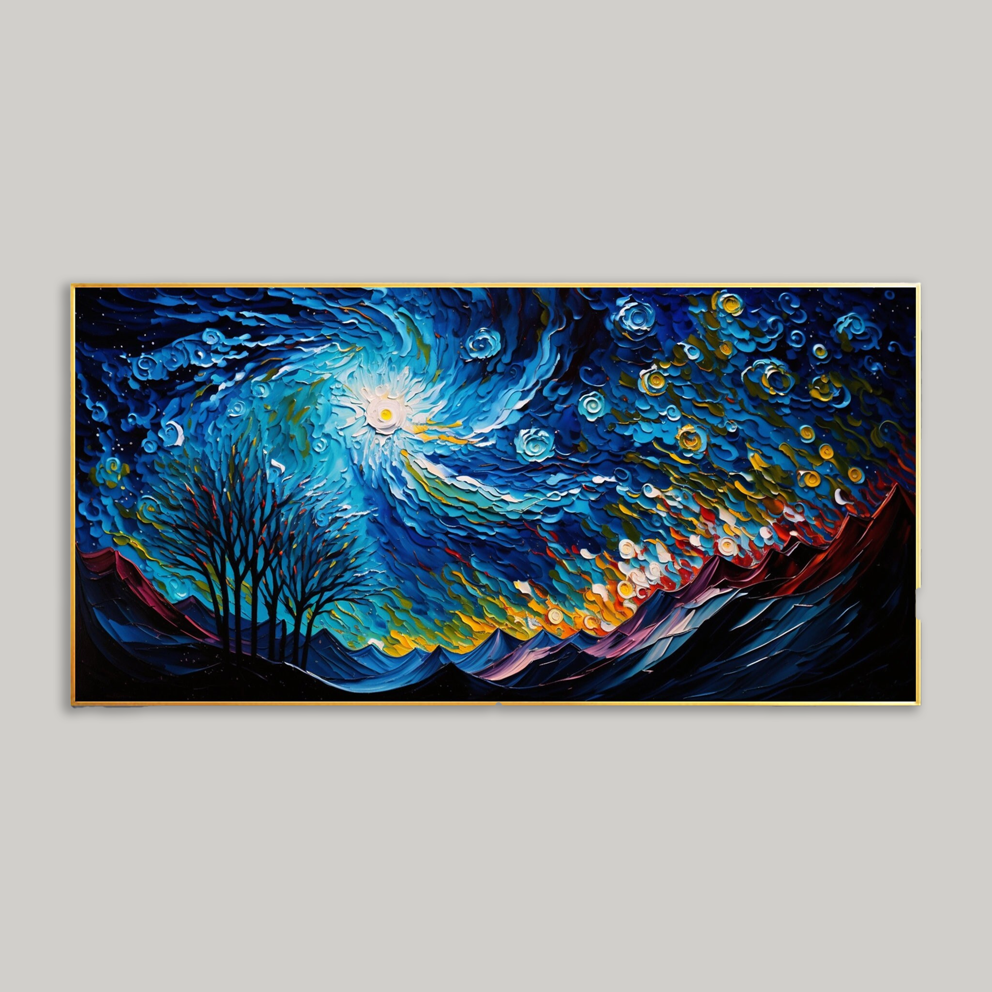 Large-Scale Original Wall Art  Abstract Night Sky Oil Painting