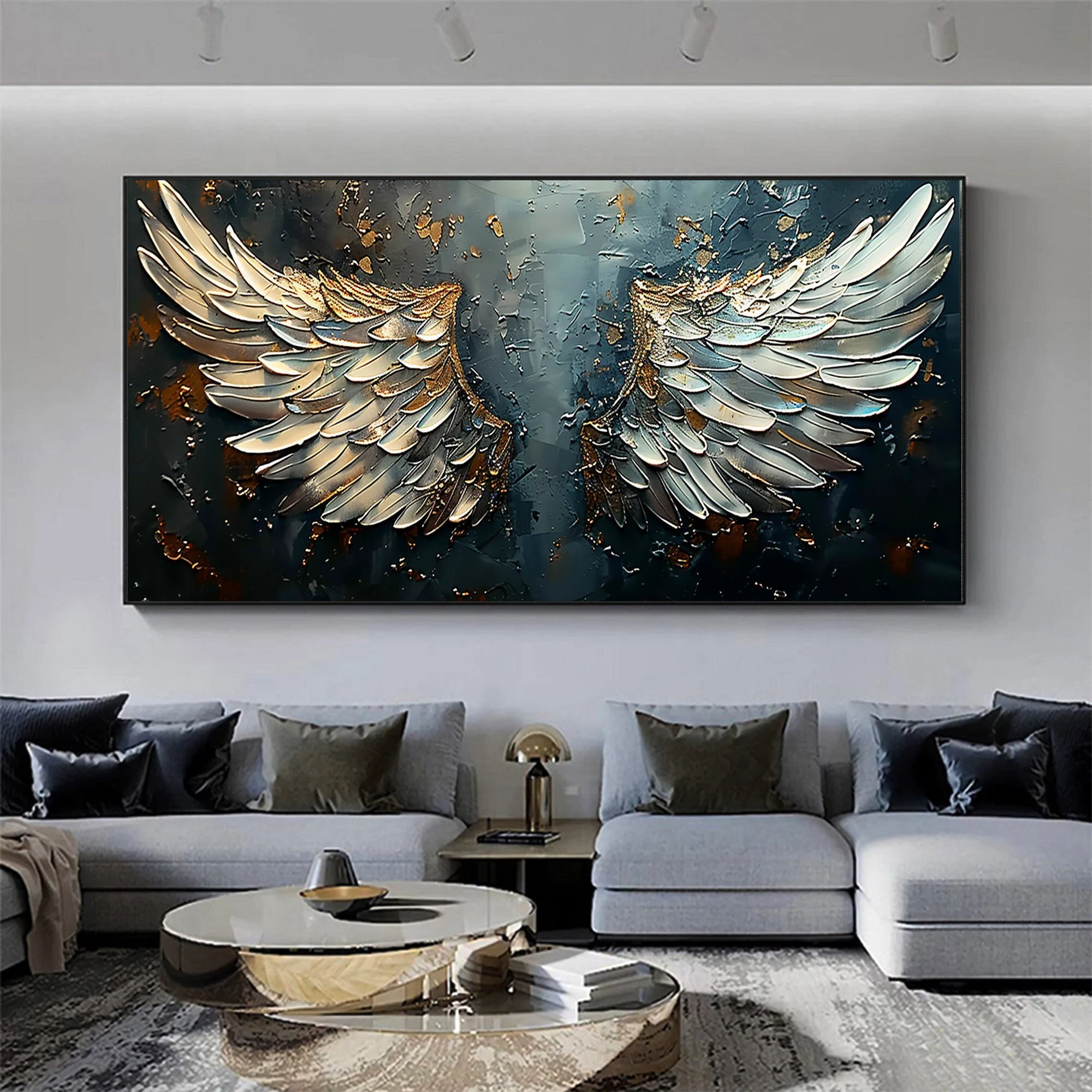 Angel Wings Oil Painting - Abstract Textured Wings Wall Art