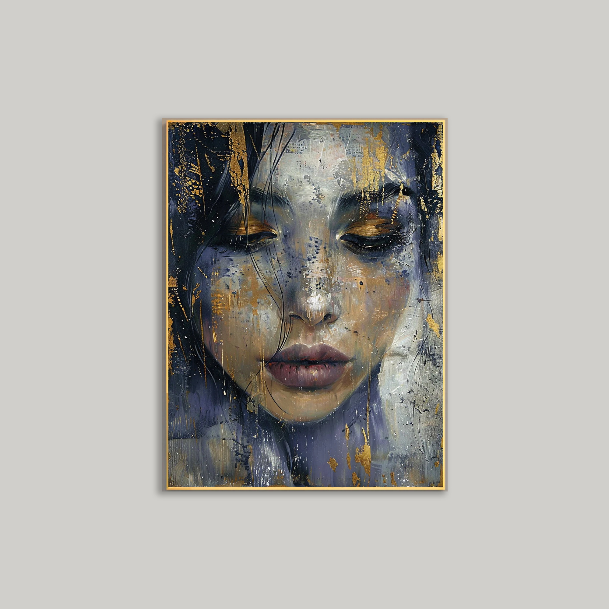 Original Oil Painting of a Beautiful Girl's Face - Large-Scale Abstract Portrait Wall Art