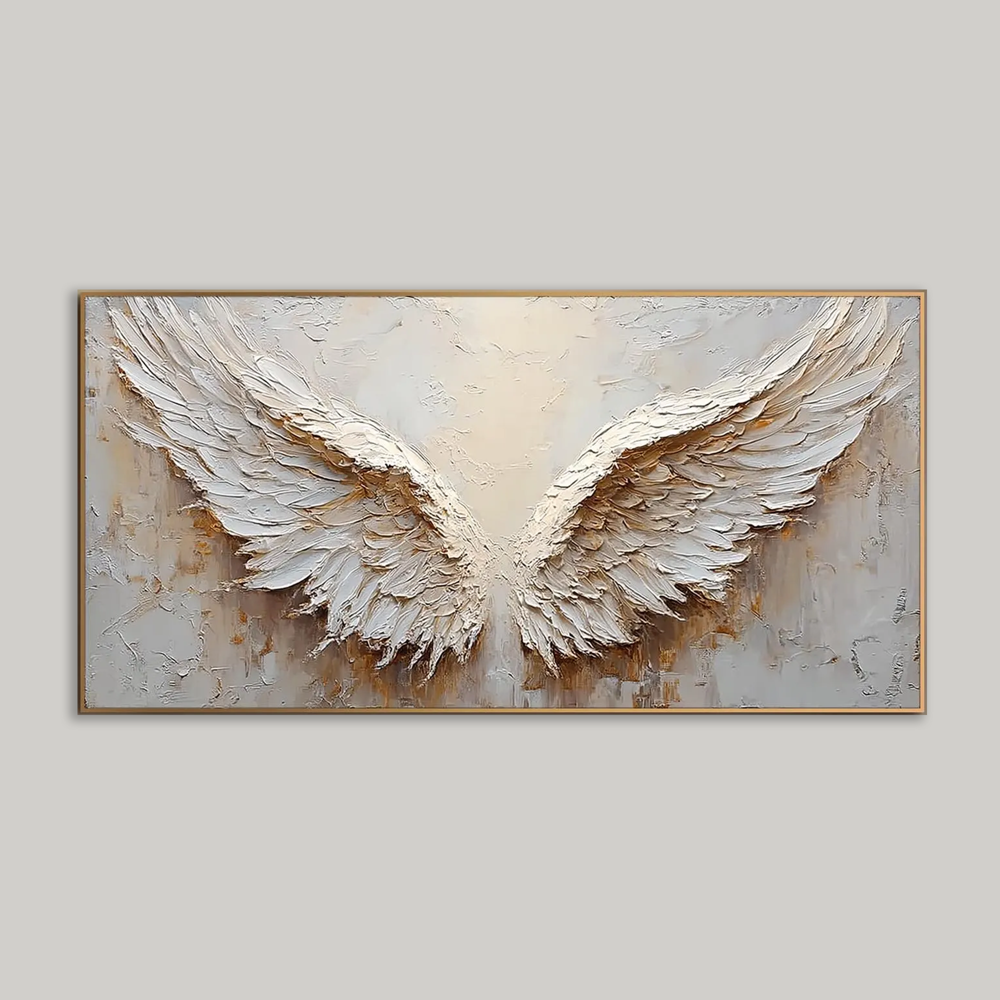 Abstract Angel Wings and Feathers Oil Painting - Hand-Painted Impasto Wall Art