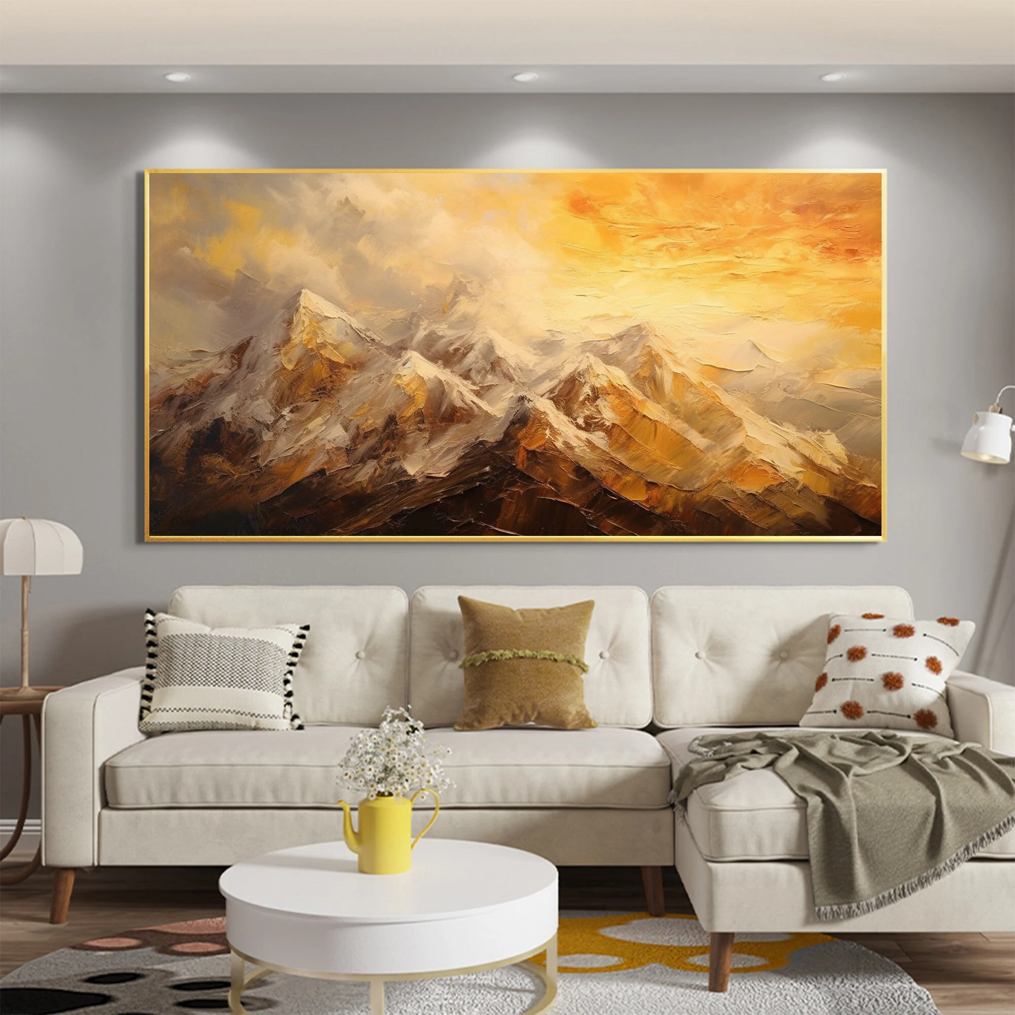 Abstract Golden Mountain Oil Painting - Large-Scale Wall Art